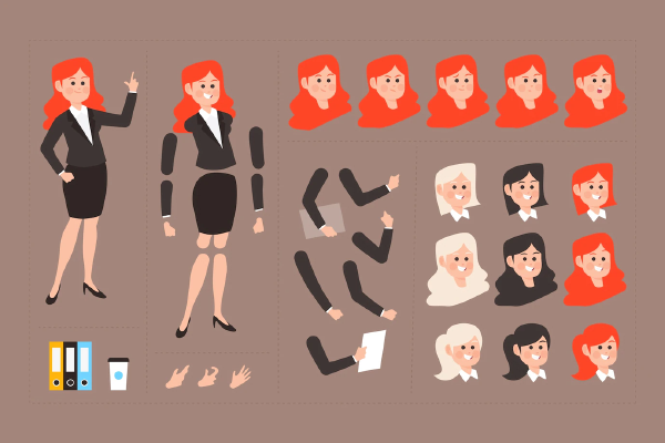 沙雕素材办公秘书动画人物的运动设计分层