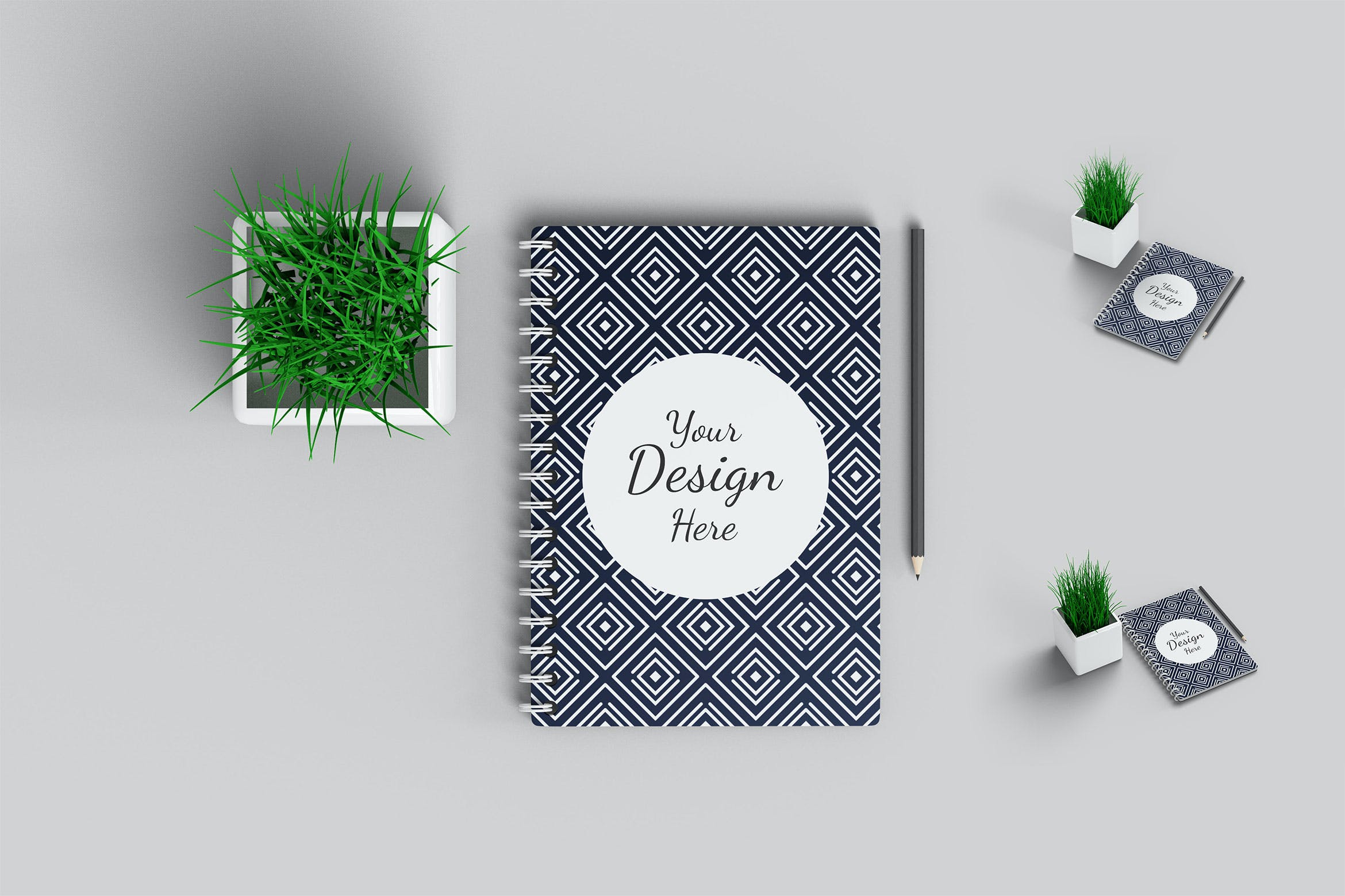 植物&铅笔元素活页笔记本样机图素材 Notebook Mockup with plant and pencil
