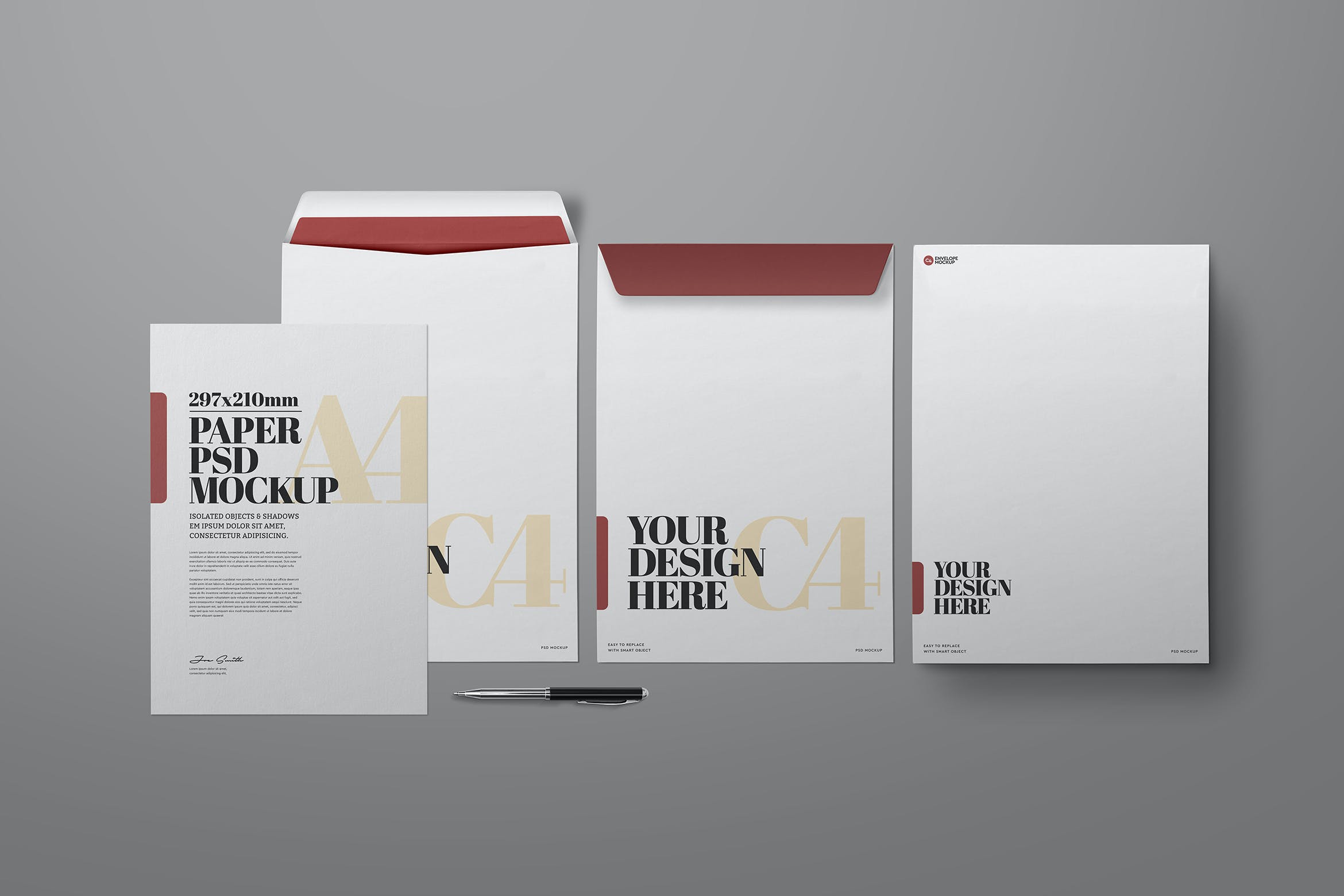 A4纸张&C4信封样机素材 A4 Paper & C4 Envelopes Mockup