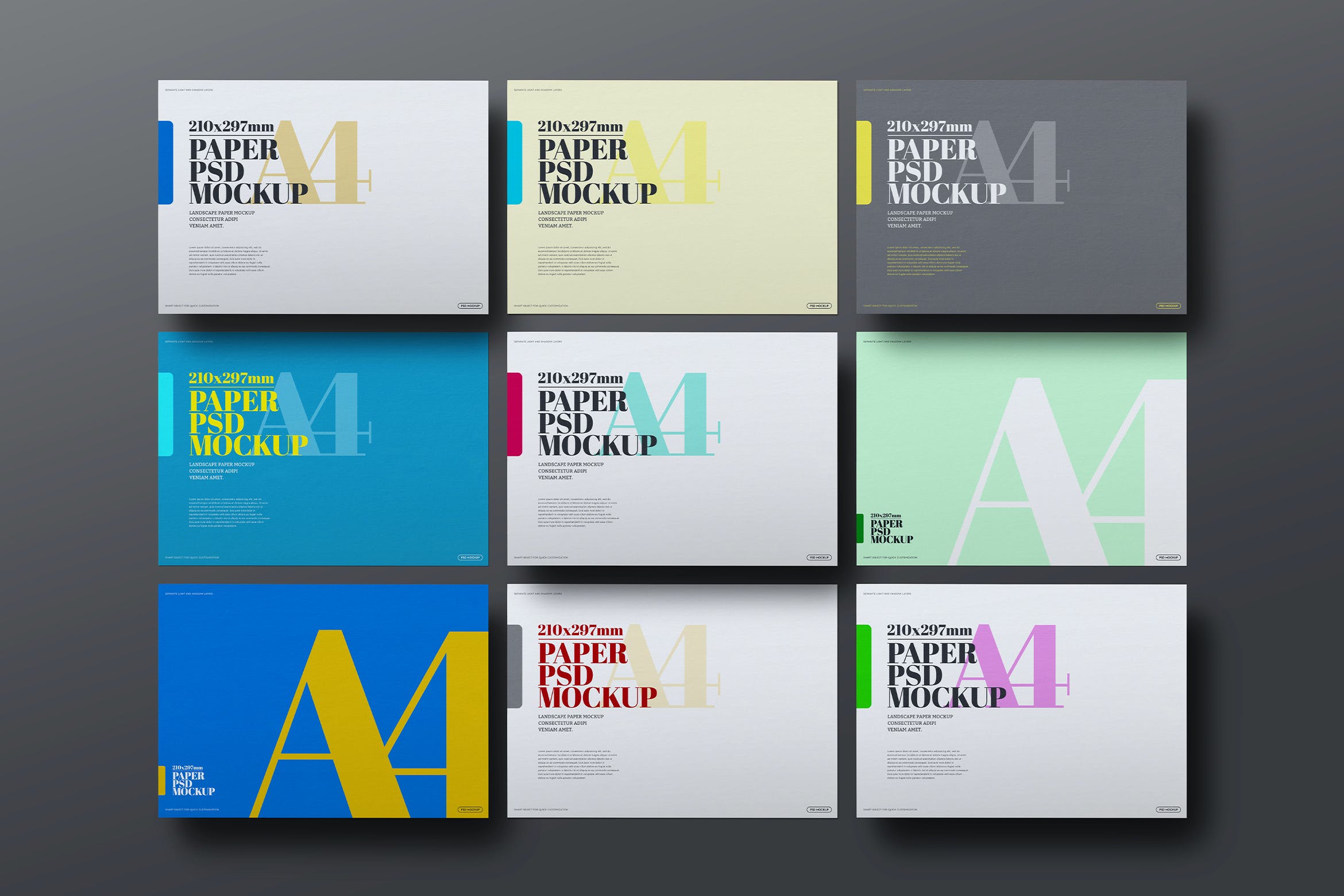 A4横向尺寸海报样机合集 A4 Flyer Set Landscape Mockup