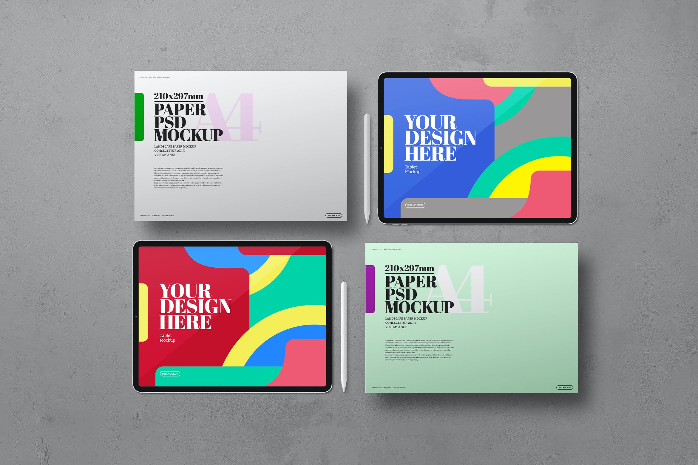 A4横向尺寸海报&iPad样机素材 A4 Flyer Tablet Landscape Mockup