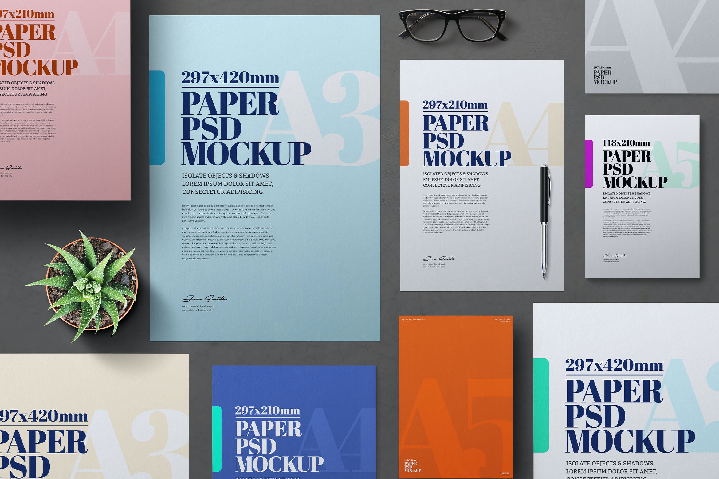 A3/A4/A5尺寸传单海报样机合集 A3 A4 A5 Flyer Poster Set Mockup