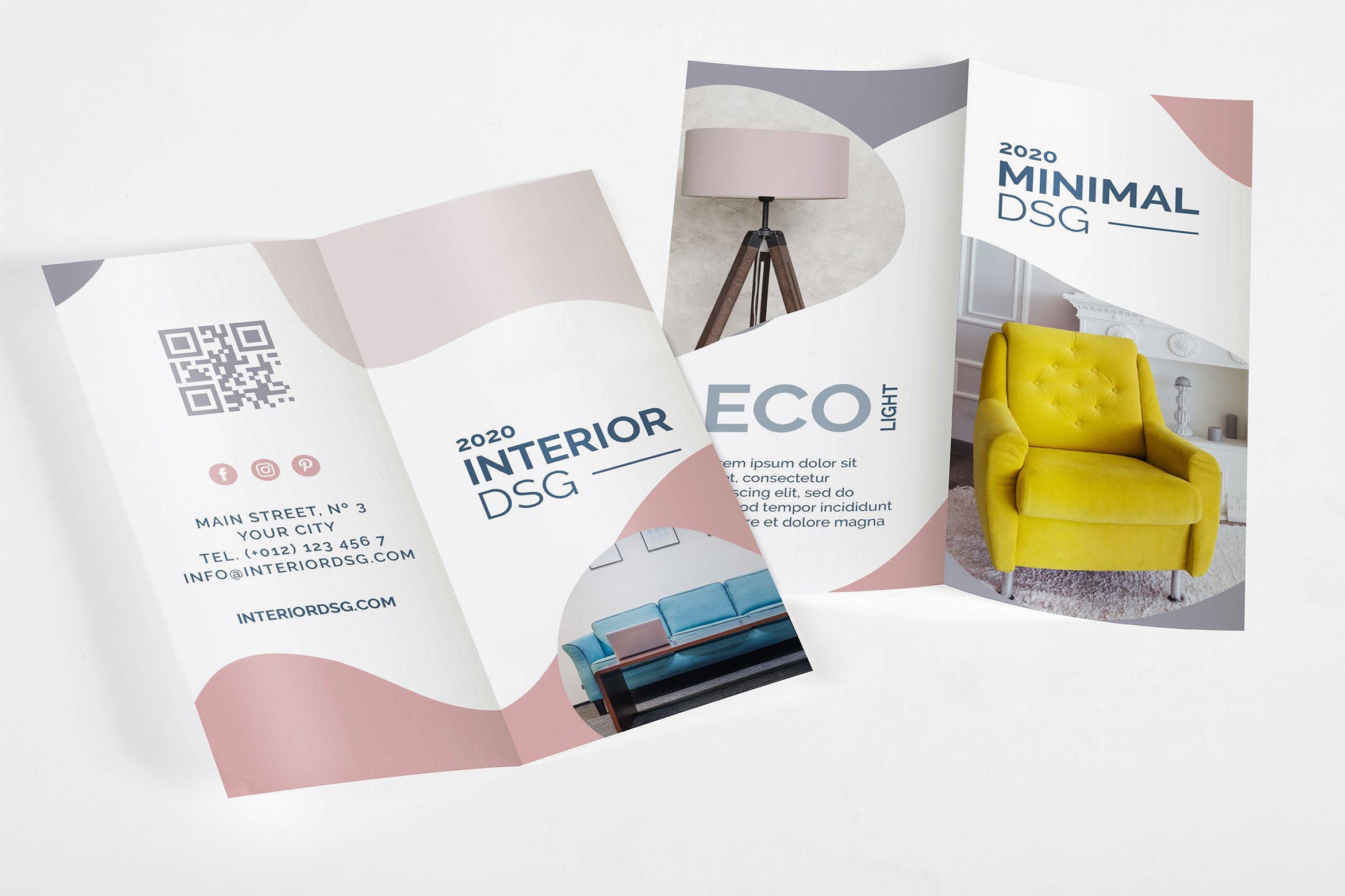 多视角双折页广告宣传册效果图样机 Bifold Mock Up