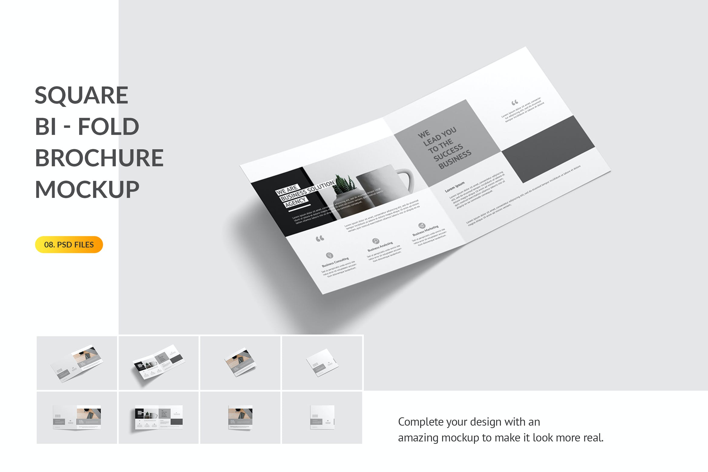 方形双折广告小册子效果图设计样机 Square Bifold Brochure Mockup