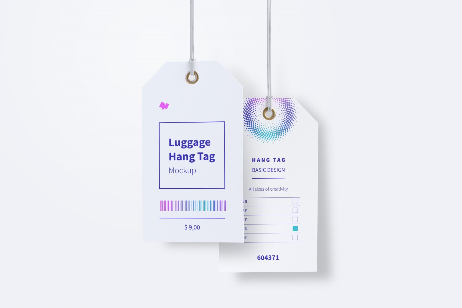 双面带细绳行李吊牌标签设计样机v3 Luggage Hang Tags Mockup with String, Two-sided 03