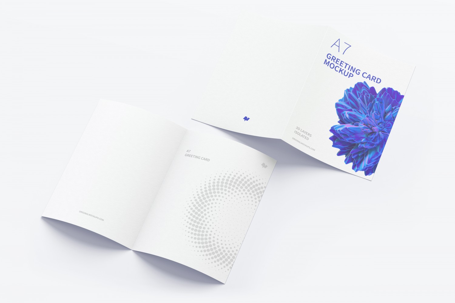 A7尺寸内页外页展示设计贺卡样机 A7 Greeting Card Mockup, Spread Exterior, and Interior Pages