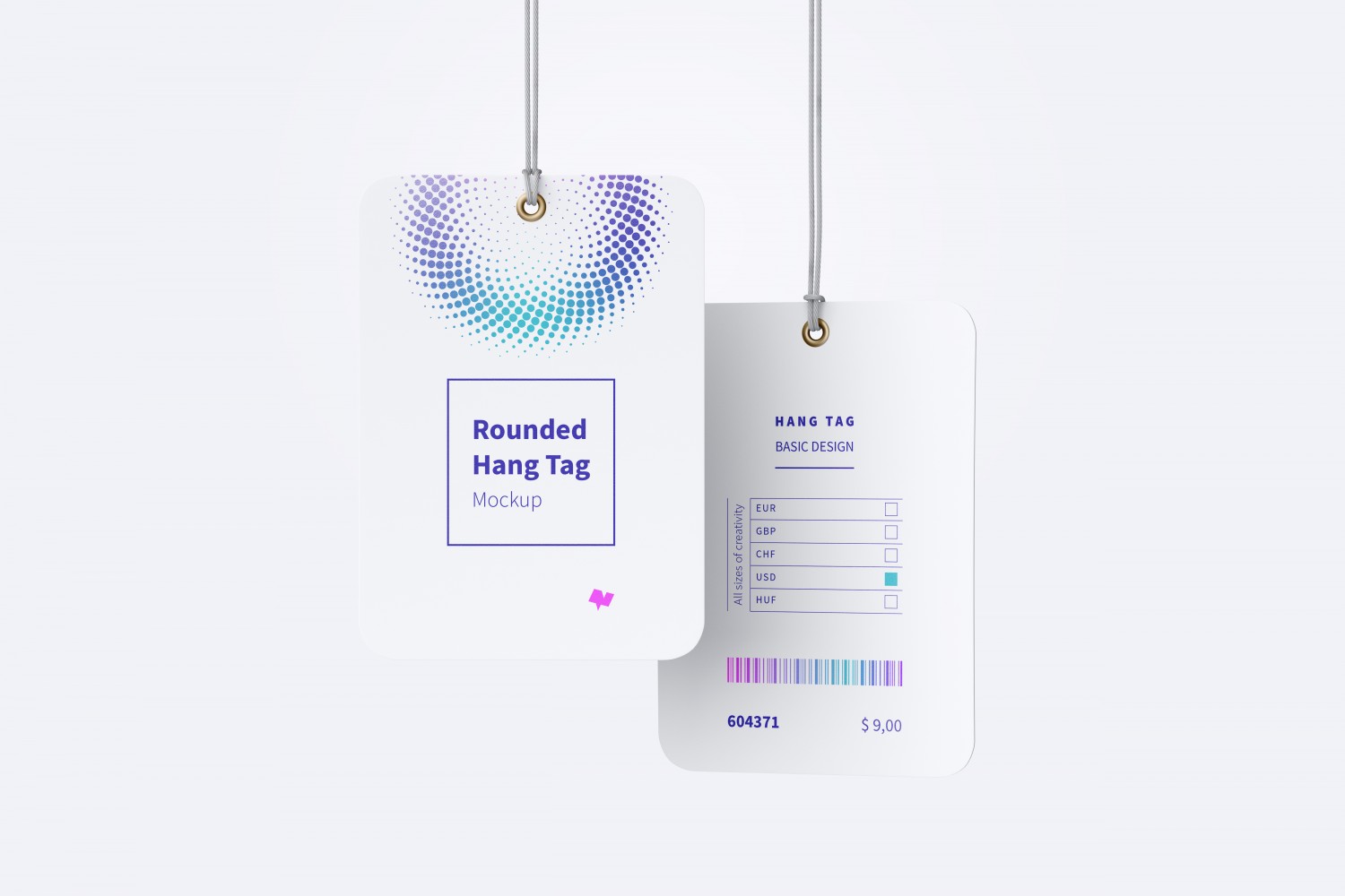 双面带细绳圆形标签吊牌设计样机v3 Rounded Hang Tags Mockup with String, Two-sided 03