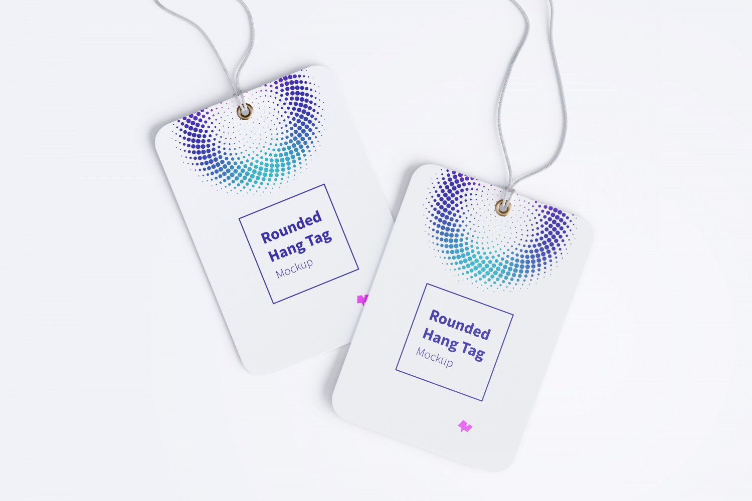 双面带细绳圆形标签吊牌设计样机 Rounded Hang Tags Mockup with String, Two-sided