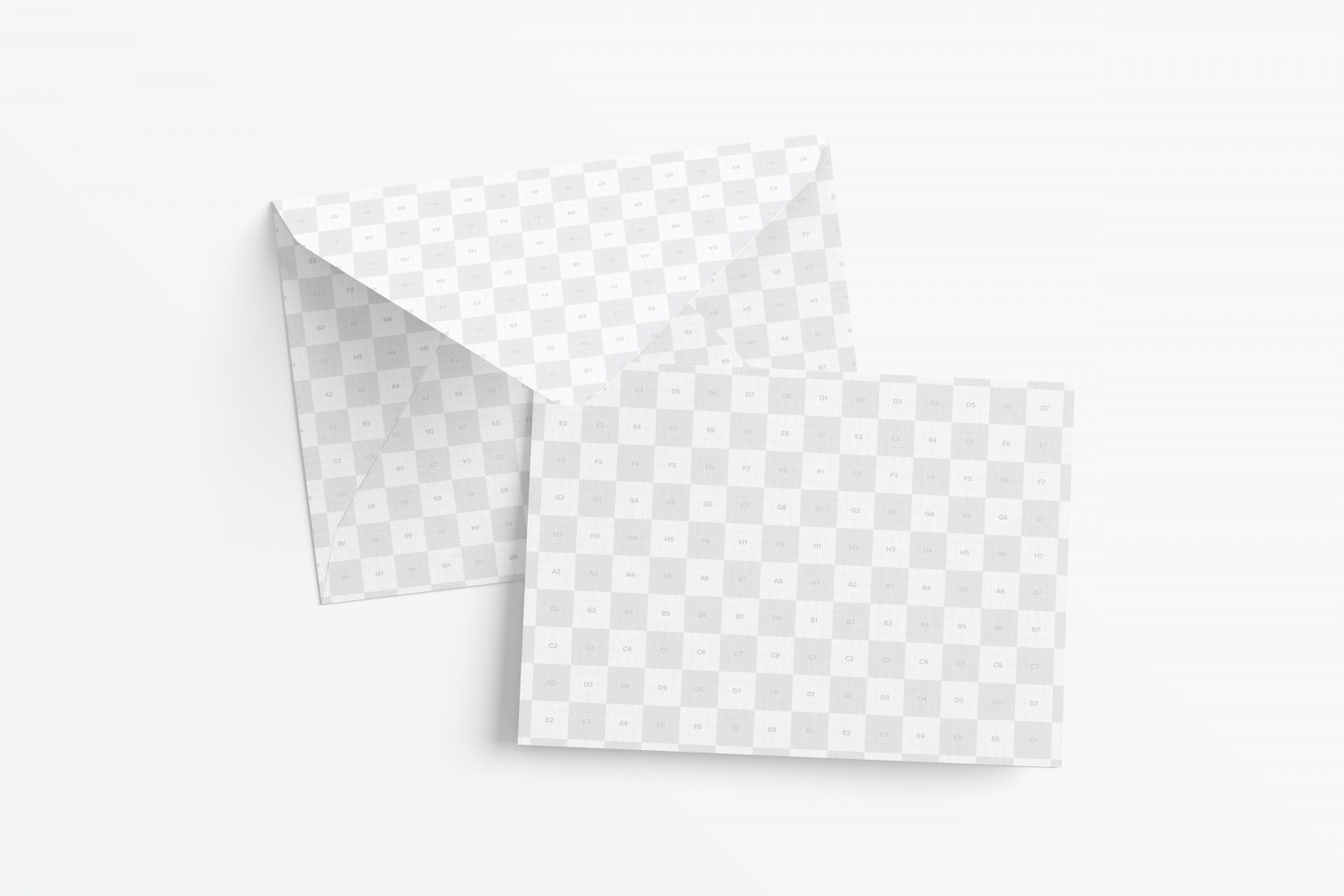 横向A7尺寸贺卡&信封顶视图样机 Landscape A7 Greeting Card Mockup with Envelope, Top View