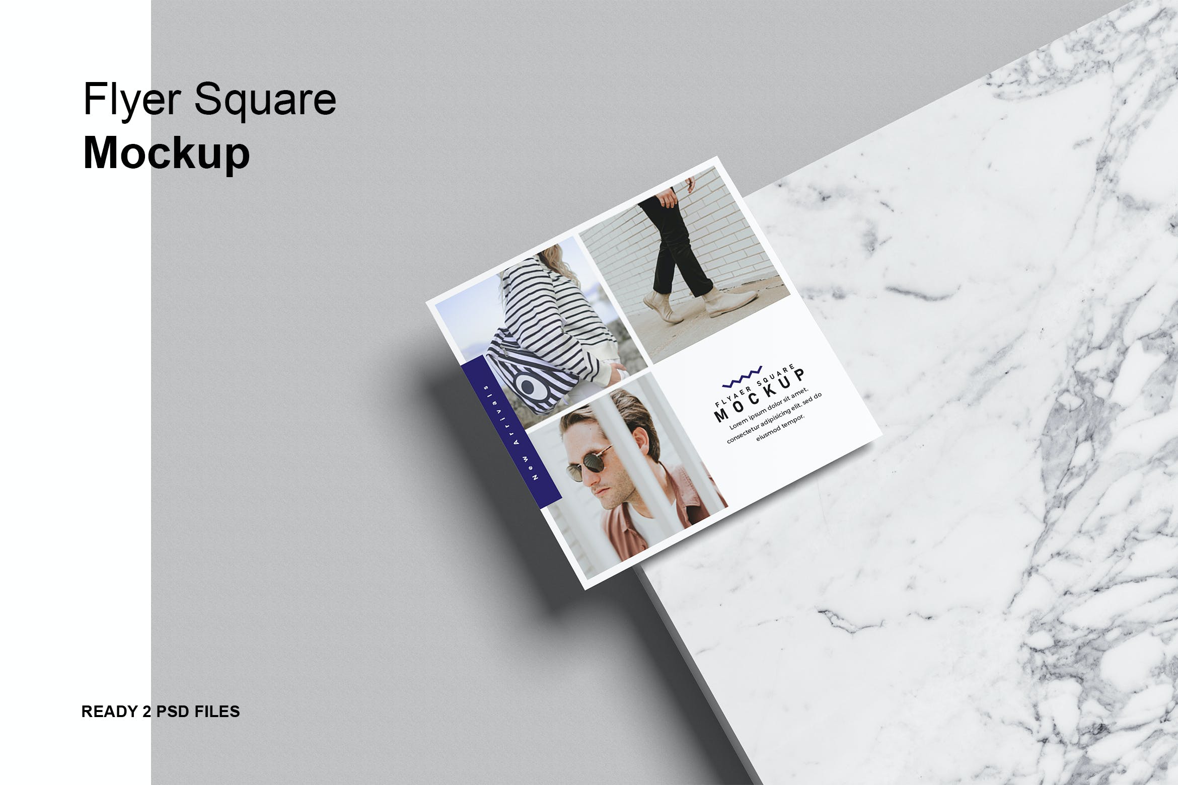 大理石元素方形宣传单样机模板 Flyer Square Mock-Up