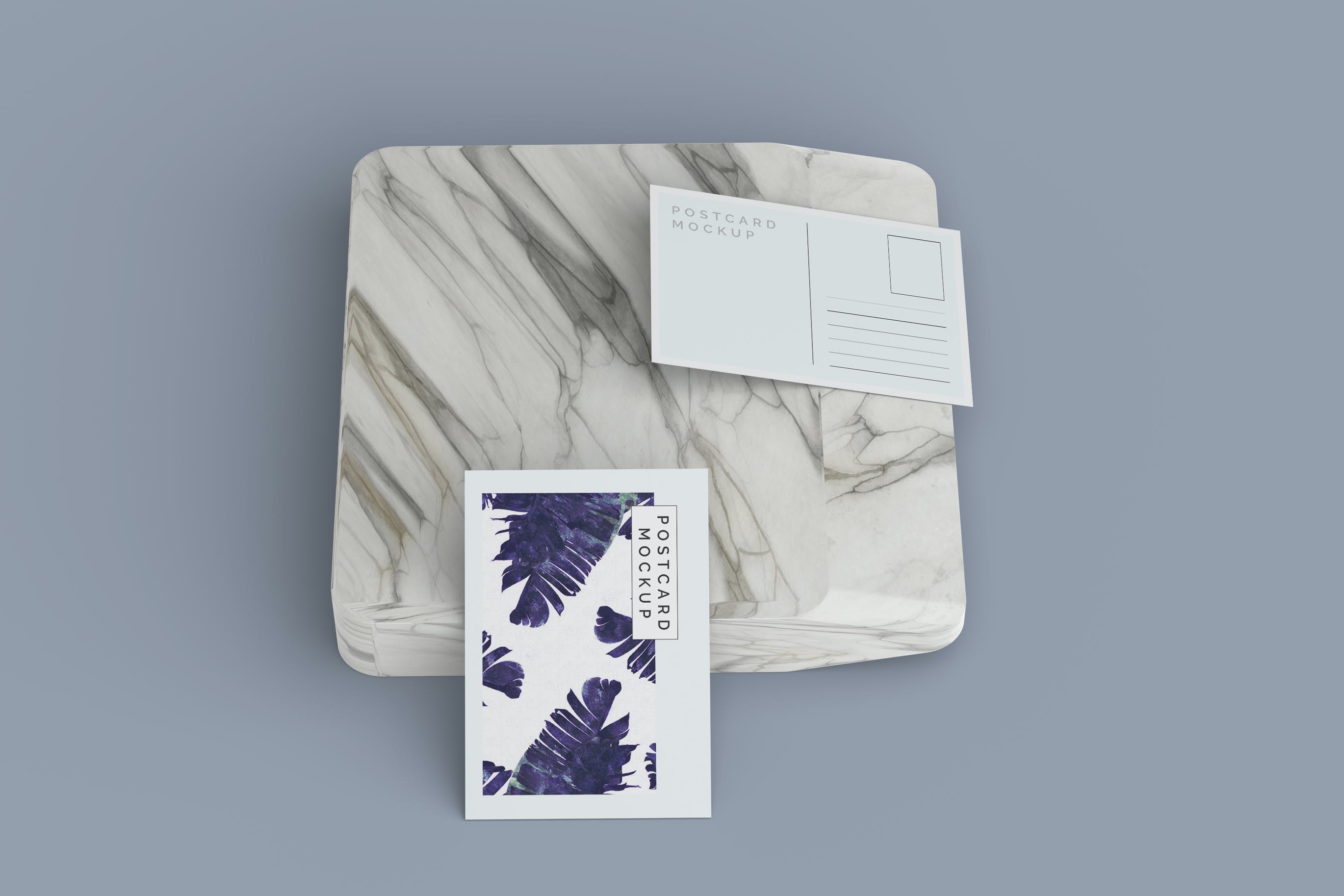 大理石块明信片设计展示样机 Postcard Mockup