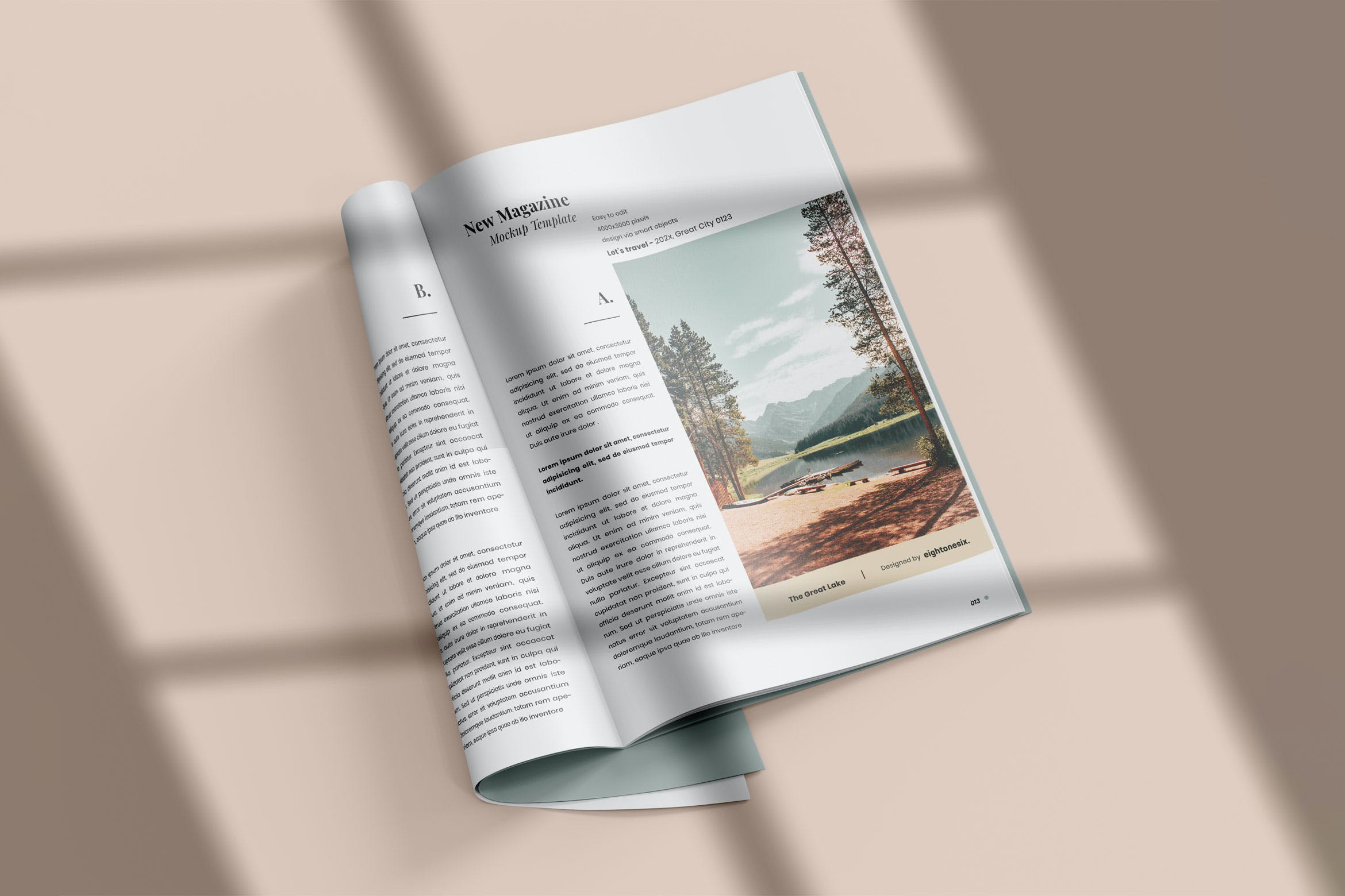窗户阴影杂志效果图样机模板 Magazine Mock-Up Template