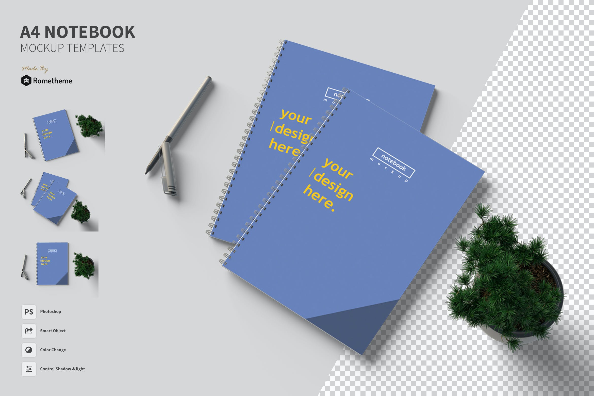A4尺寸螺旋活页笔记本封面设计样机 A4 Notebook – Mockup FH