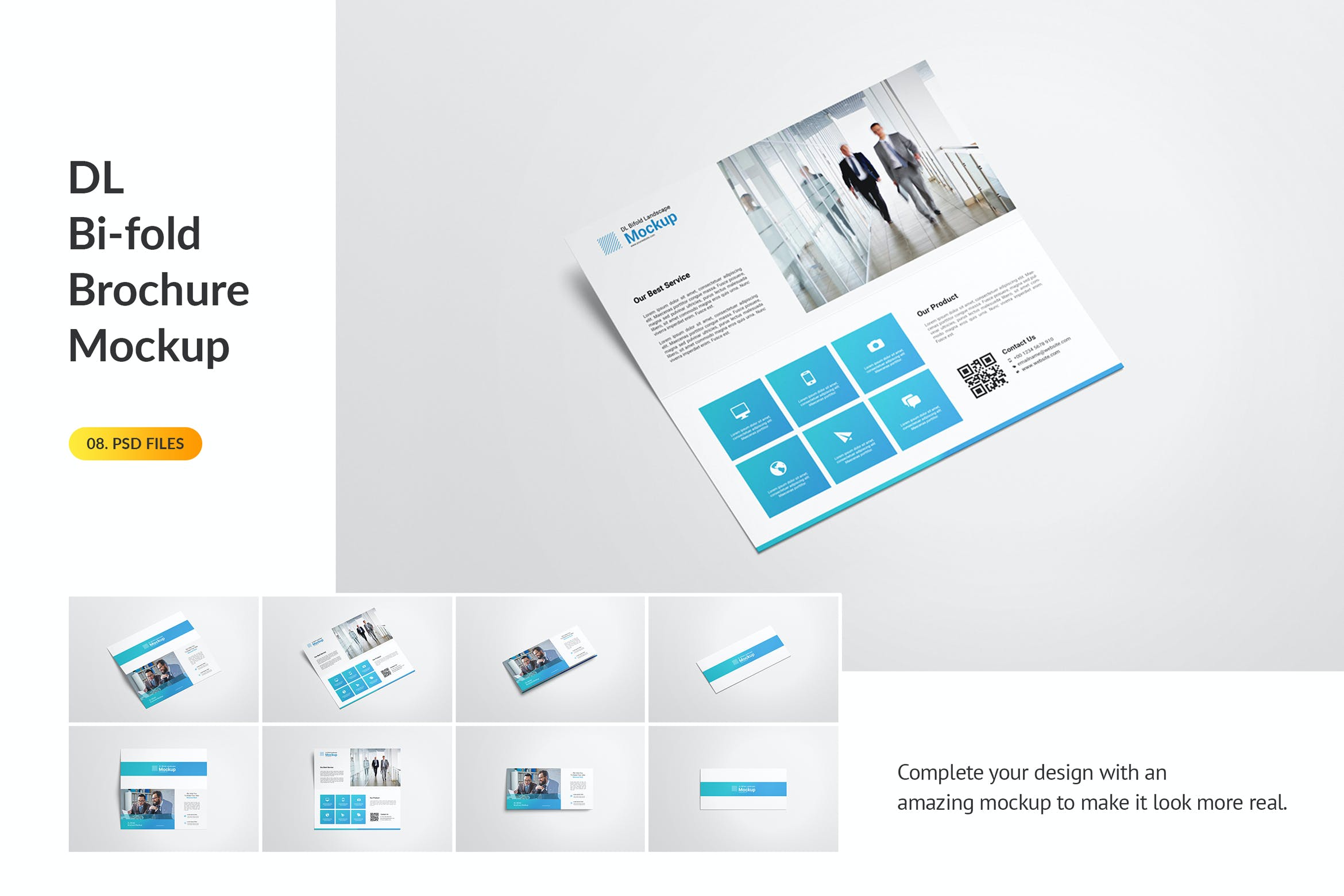 DL尺寸双折页企业宣传册样机 Dl Bifold Brochure Mockup
