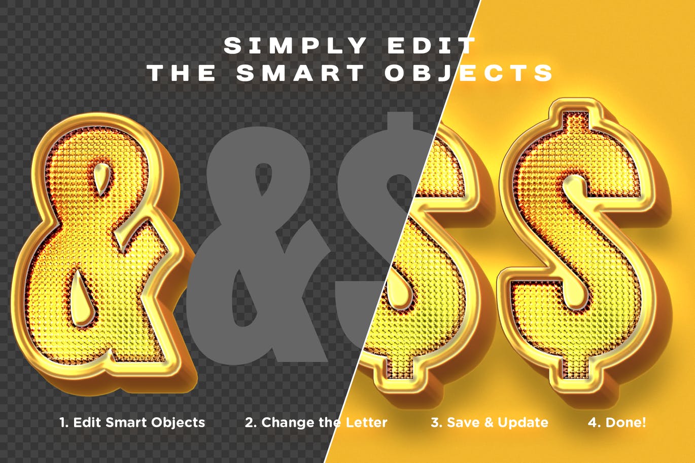 闪亮金色逼真的3D字体PS图层样式（PSD）