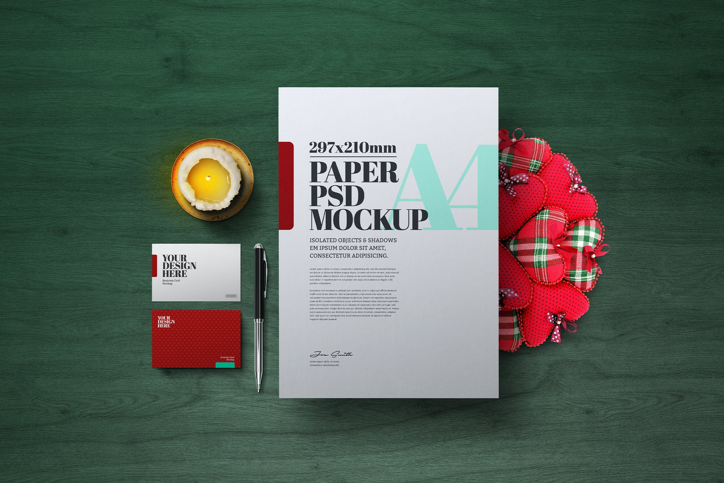 圣诞花环A4海报文具样机 Christmas A4 Flyer Christmas Wreath Mockup