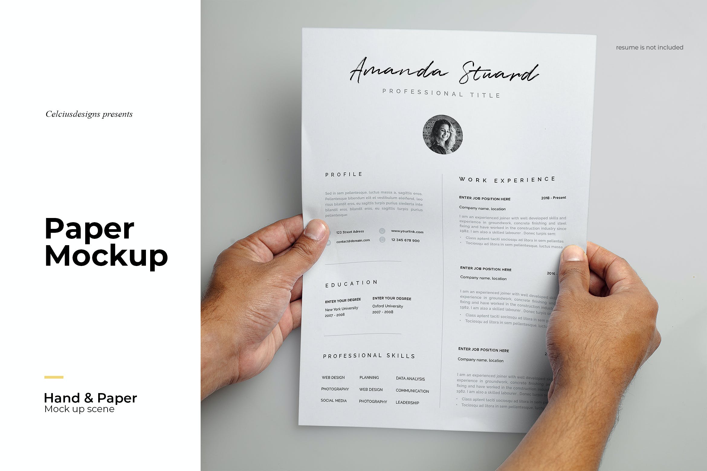 手持简历纸张效果图展示样机 Hand & Paper