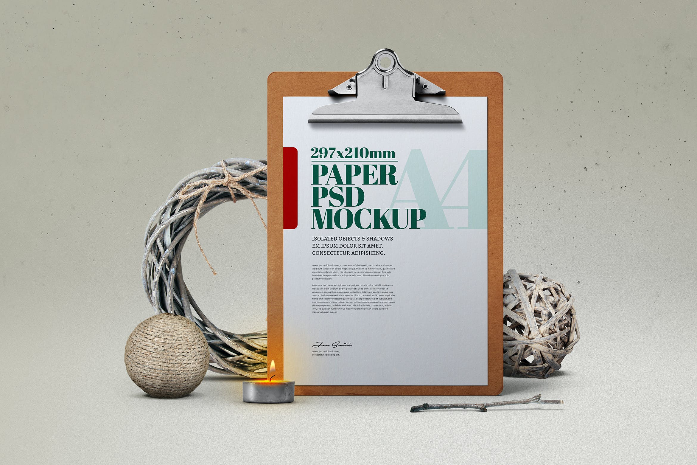 圣诞场景A4尺寸海报剪贴板样机 Christmas A4 Flyer Clipboard Christmas  Mockup