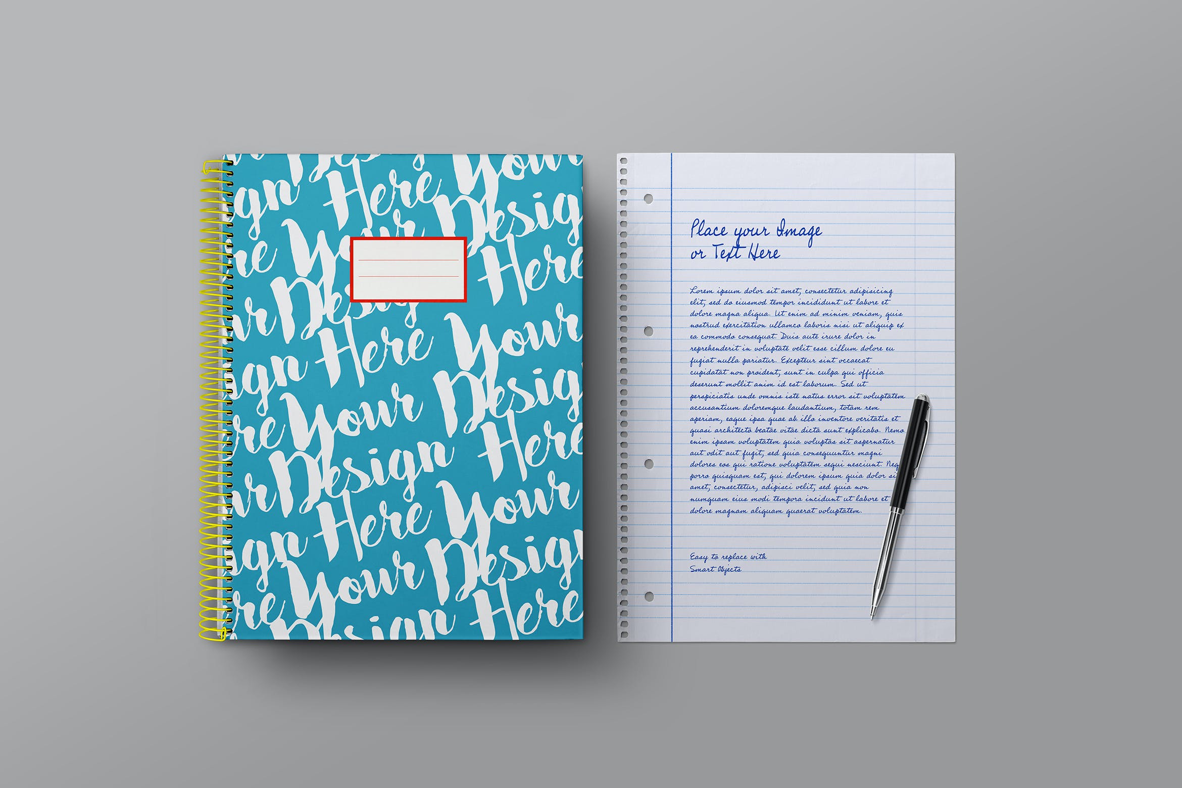 学习文具活页笔记本&纸张样机 School Notebook & Lined Paper Sheet Mockup