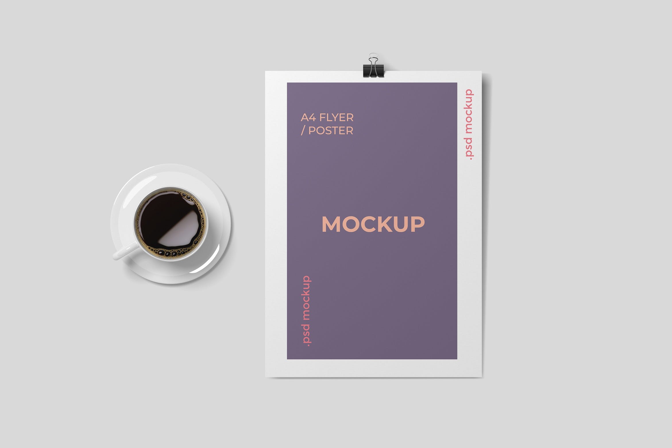 咖啡&A4尺寸宣传单设计样机 A cup of coffee and A4 Flyer Mockups