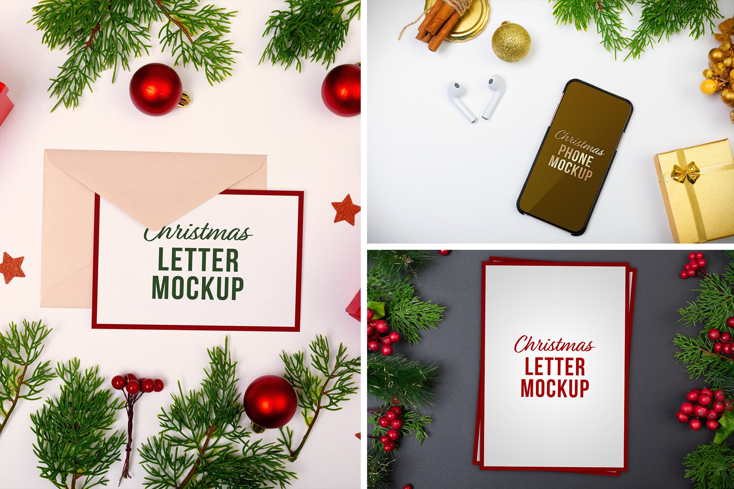 圣诞信封纸张和iPhone手机样机集 Christmas Letter & Phone Mockup Set