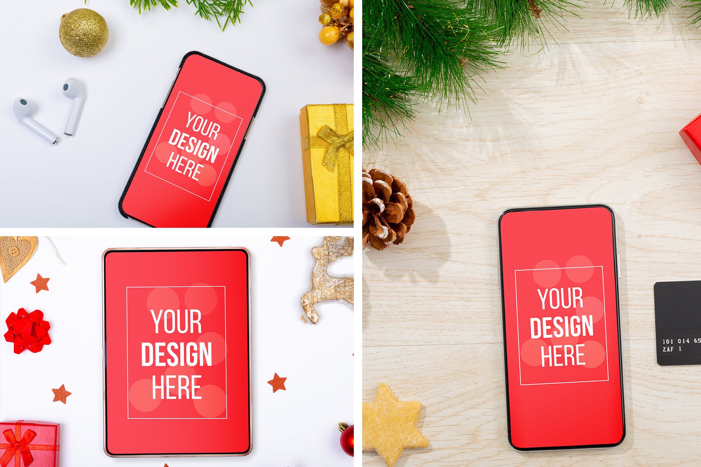 圣诞手机和平板电脑屏幕UI样机集 Christmas Phone & Tablet Screen Mockup Set