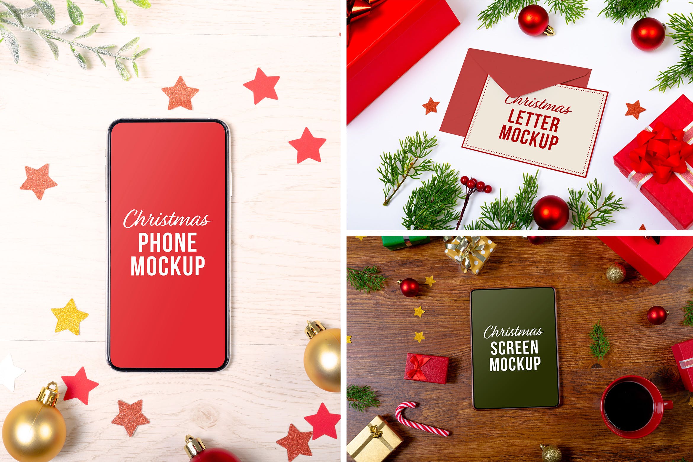 圣诞场景响应式设备&贺卡信纸样机 Christmas Device & Letter Mockup Set