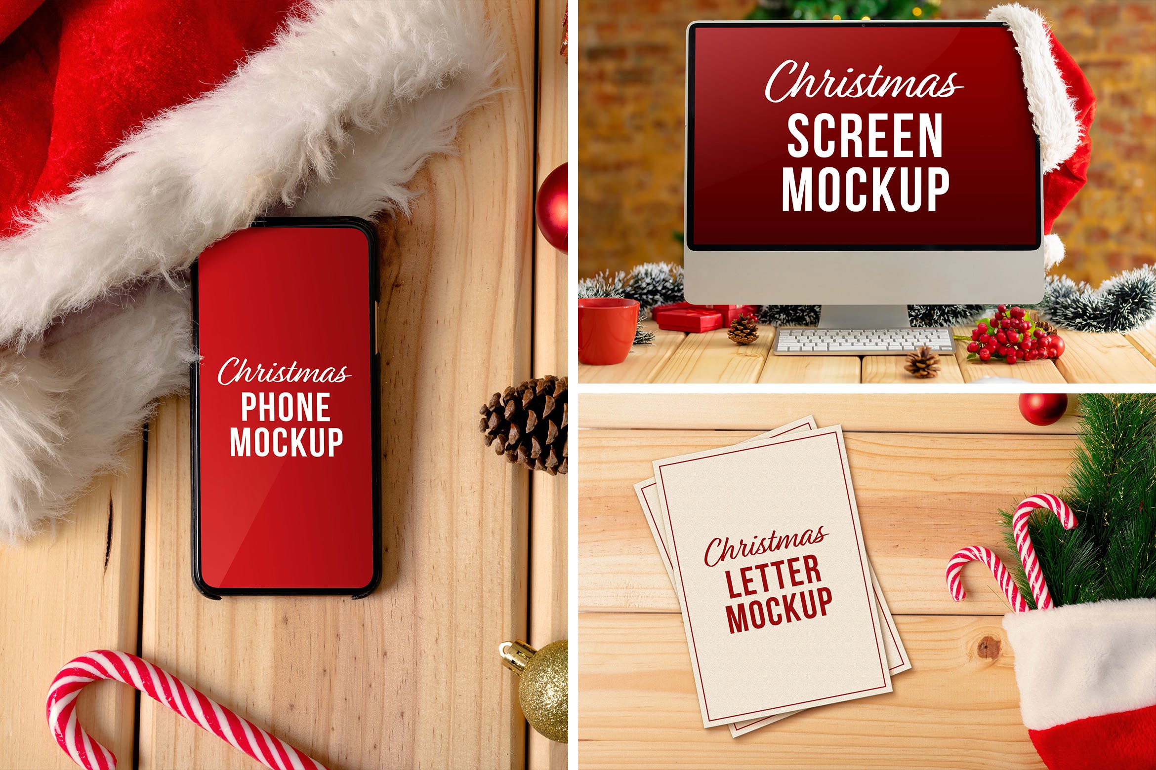 圣诞场景苹果响应式设备&信纸样机 Christmas Device & Letter Mockup Set