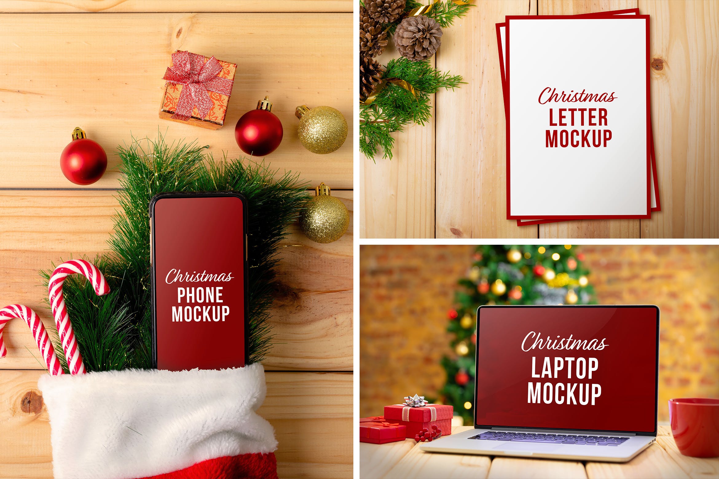 圣诞场景苹果设备&信纸样机 Christmas Device & Letter Mockup Set