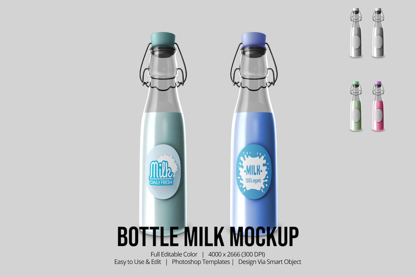 瓶装酸奶牛奶品牌包装设计样机 Bottle Milk Mockup