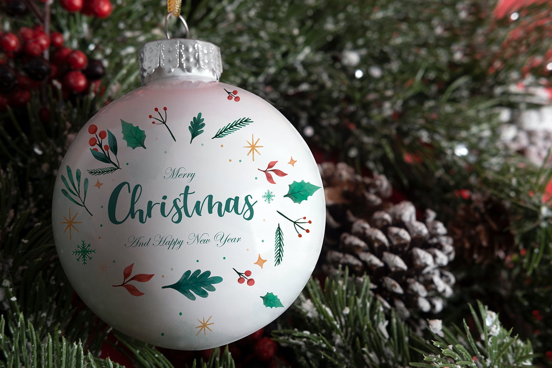特写圣诞装饰球设计样机 Christmas Ball Mockup