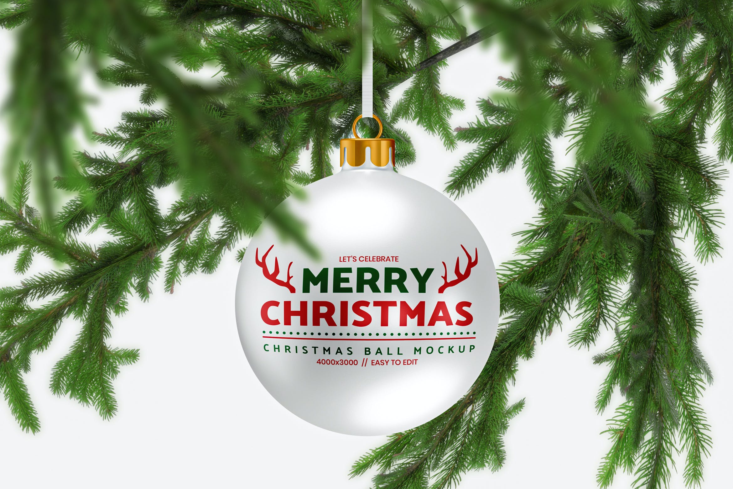 白色圣诞球设计样机模板 White Christmas Ball Mockup Template