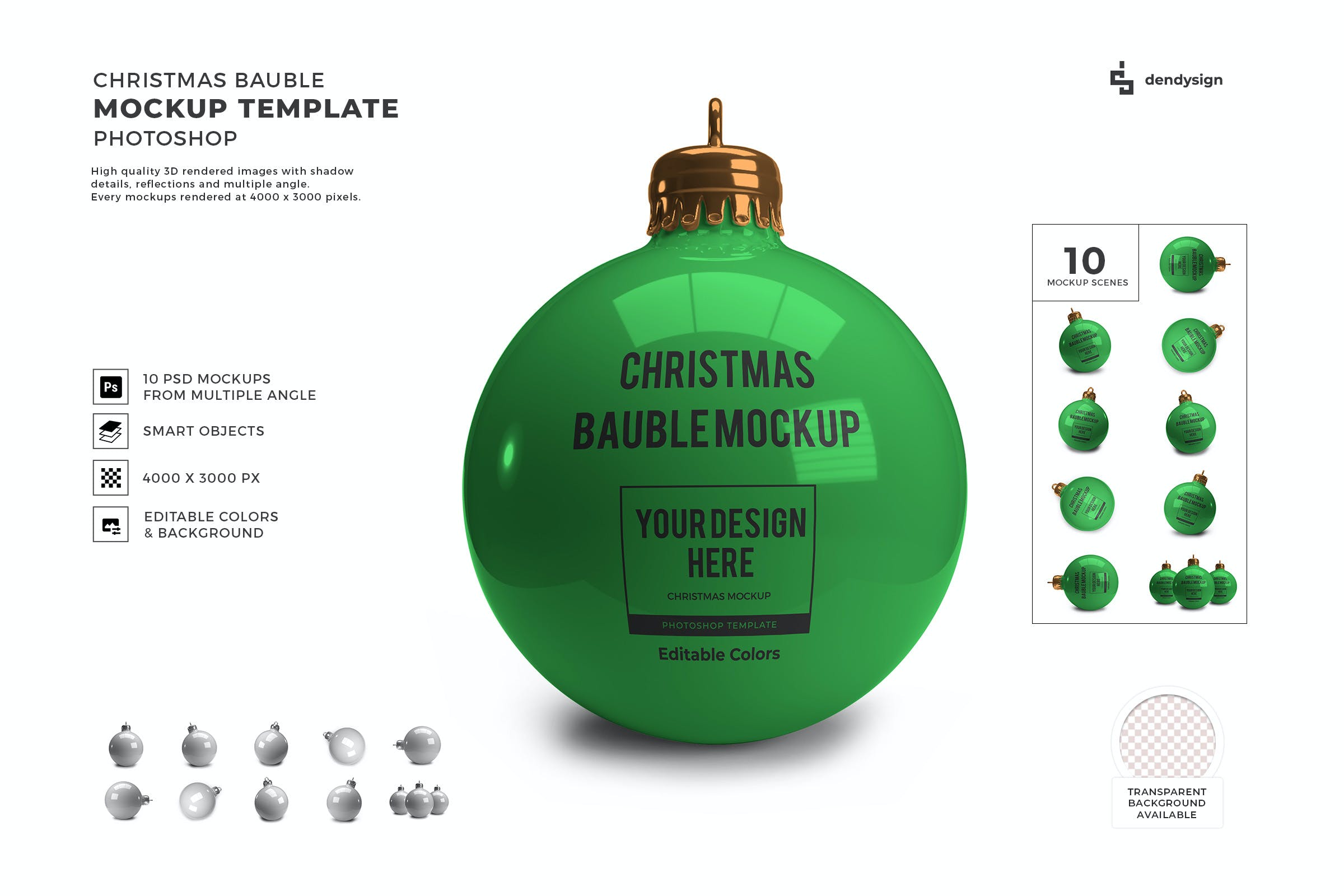 圣诞装饰品球设计样机模板集 Christmas Bauble Ball Mockup Template Set
