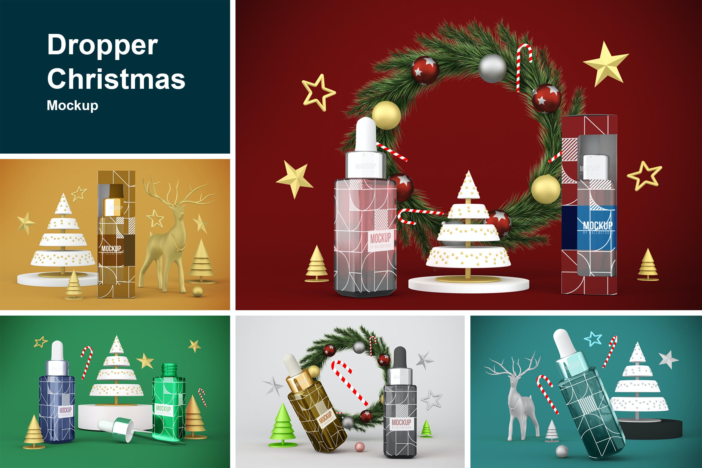 圣诞节滴管瓶包装设计样机 Dropper Bottle Christmas