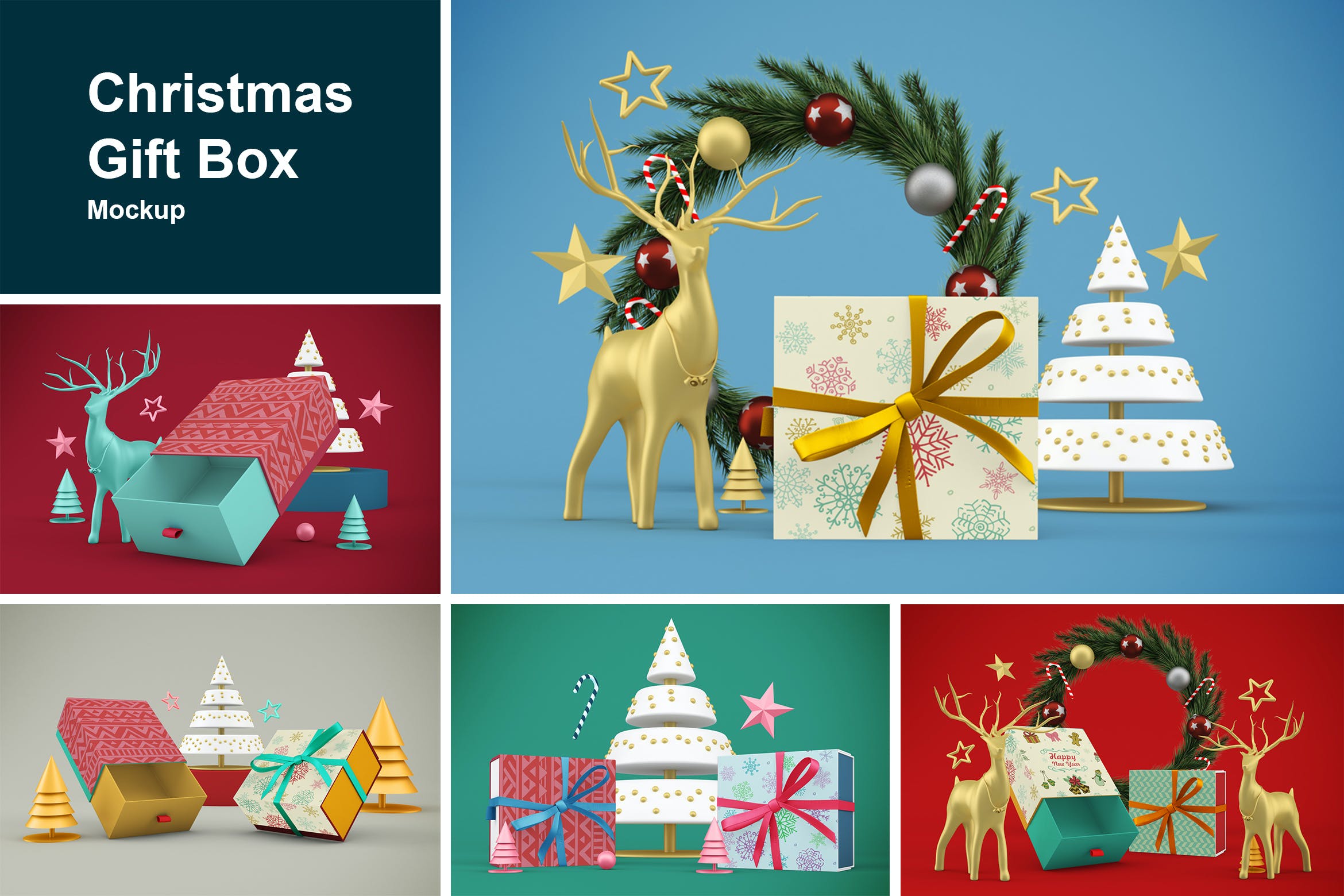 圣诞节礼物礼盒设计样机 Christmas Gift Box