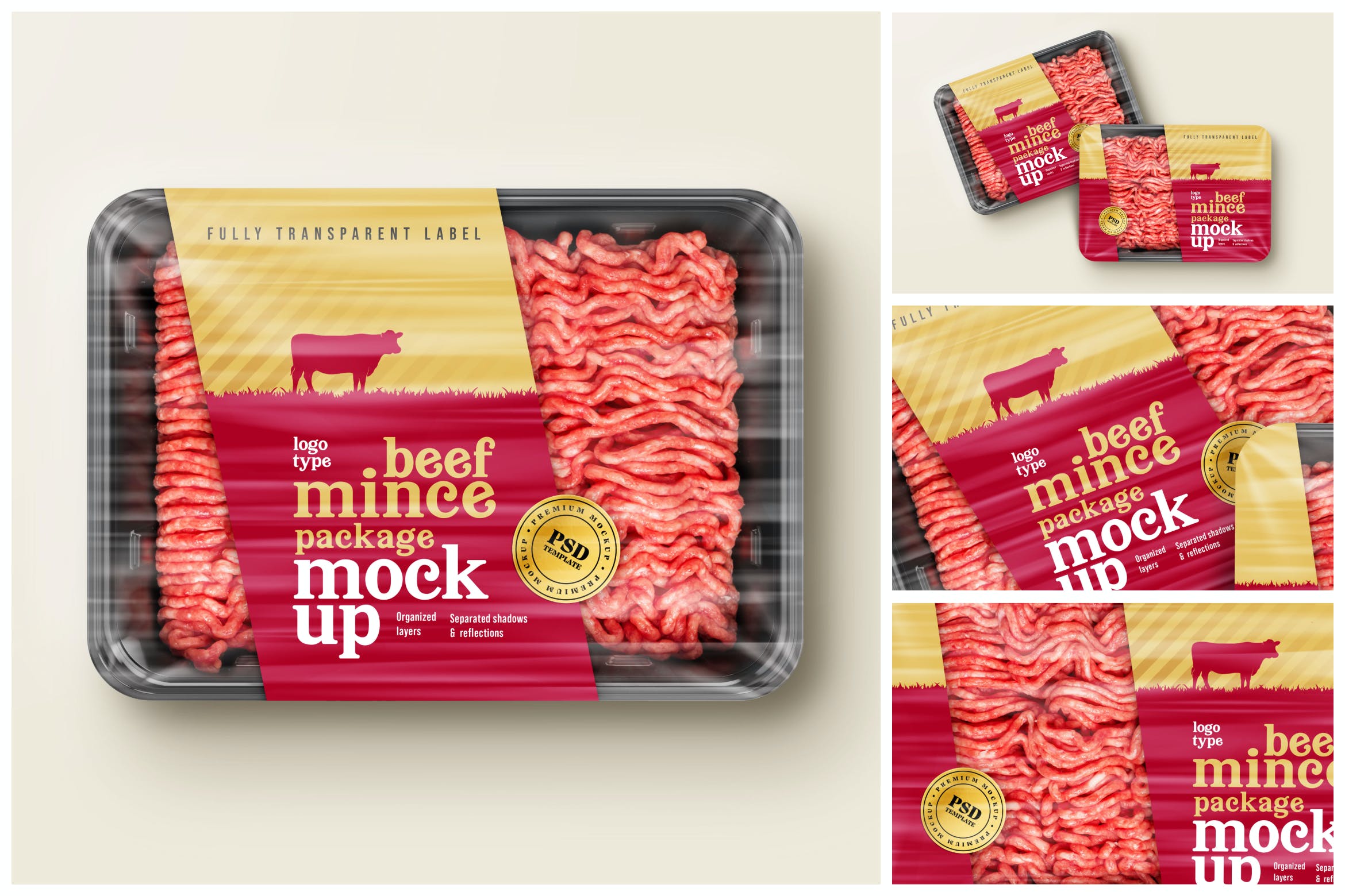牛肉馅食品包装设计样机套装 Beef Mince Package Mockup Set