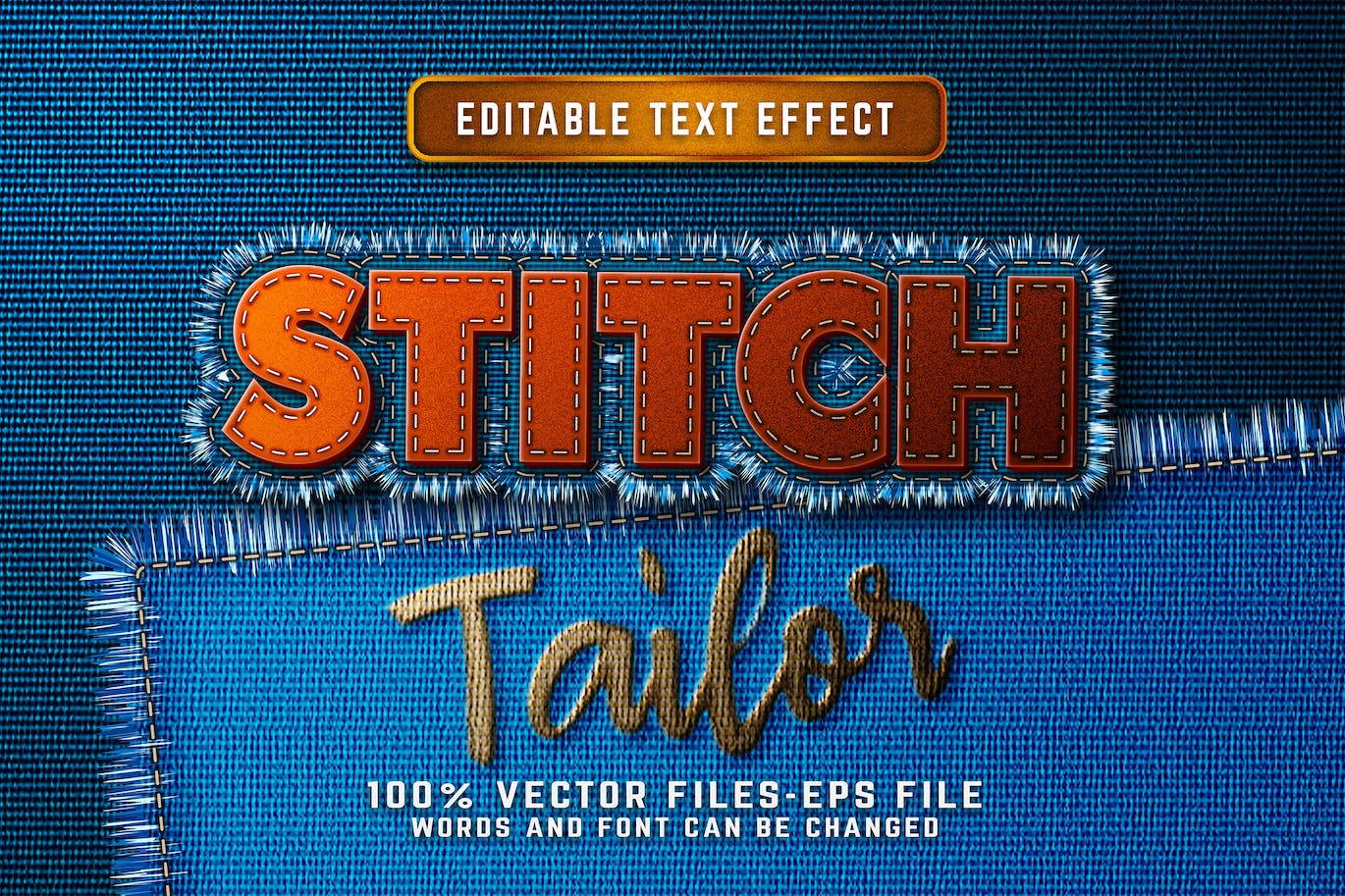 缝合剪裁可编辑文本效果