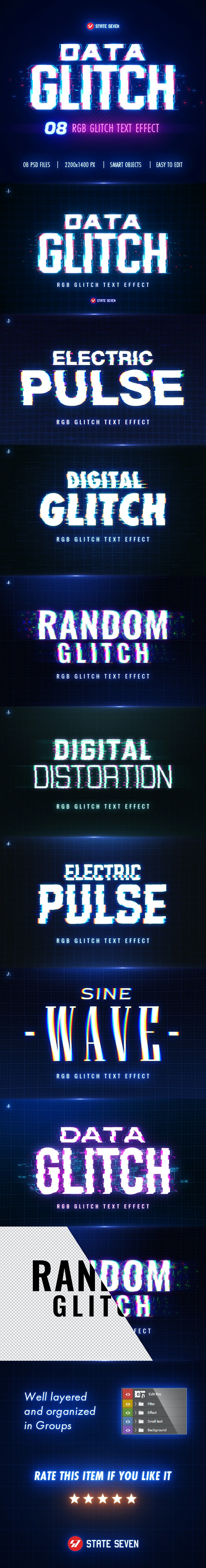 毛刺小故障文字效果样式psd素材