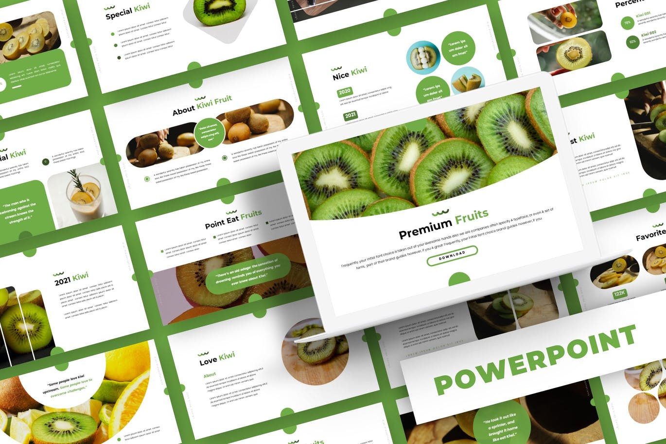 时尚高端清新简约新鲜猕猴桃powerpoint幻灯片模板（pptx）