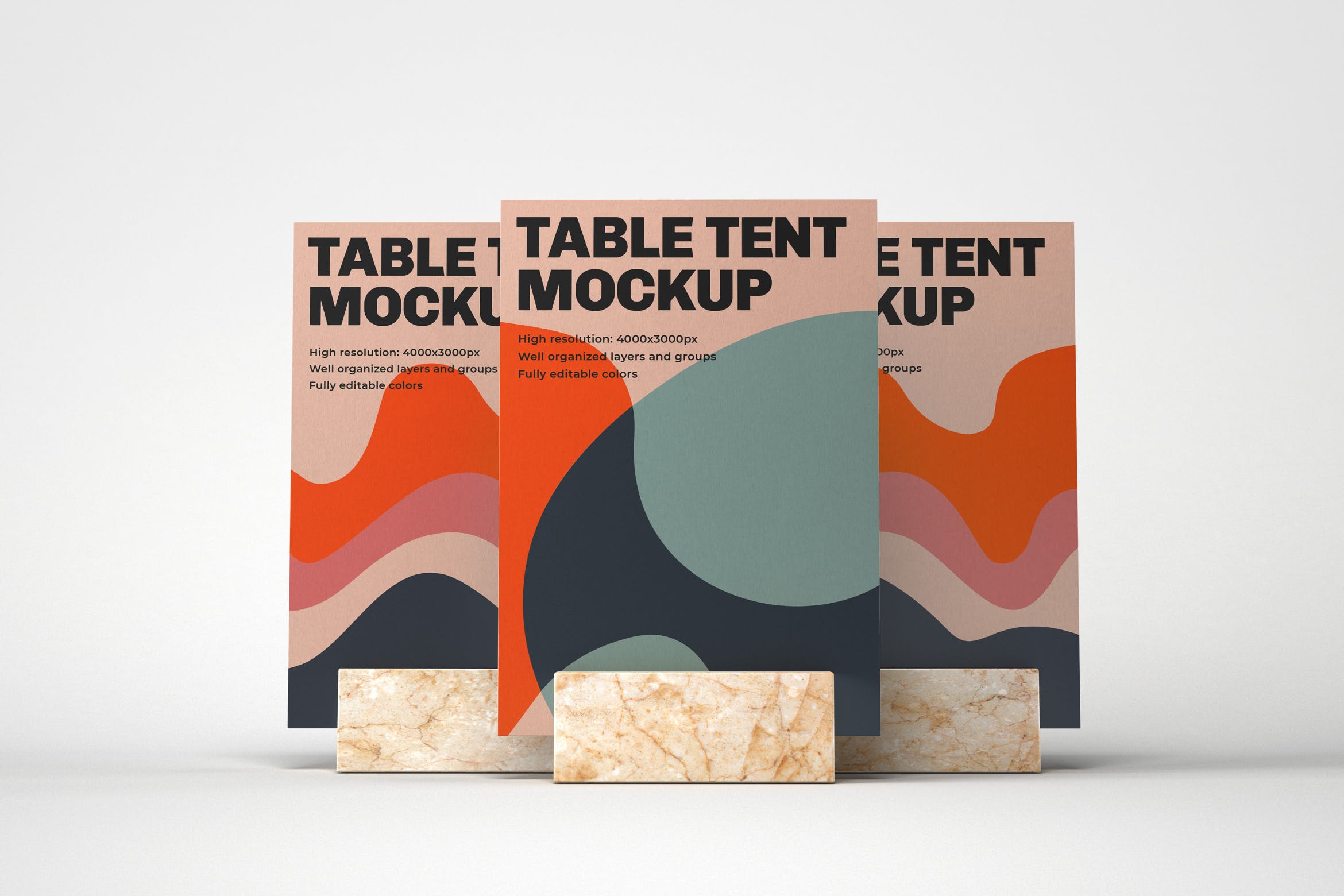 大理石底座餐桌牌&桌号牌效果图展示正视图样机模板 Table Tent Mockup