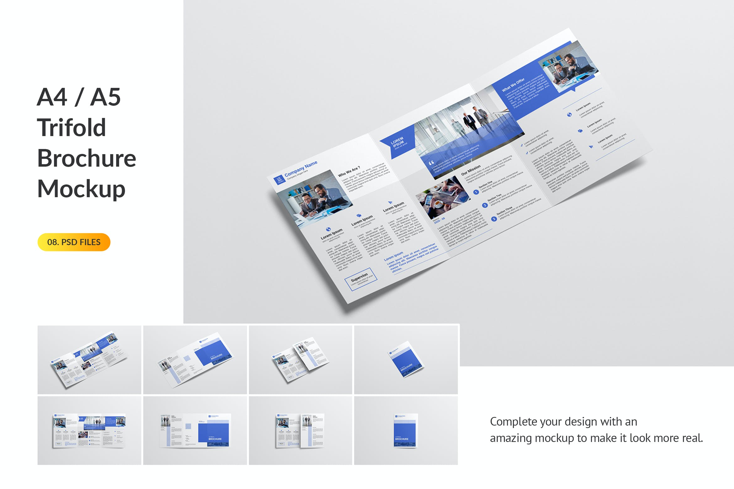 A4 / A5尺寸三折页小册子设计样机模板 A4 / A5 Trifold Brochure Mockup