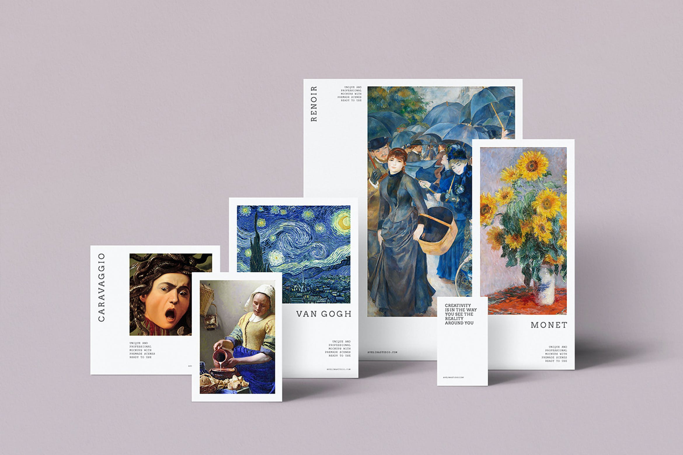 多种不同尺寸的纸张作品展示前视图样机 Paper Collection Mockups – Front View