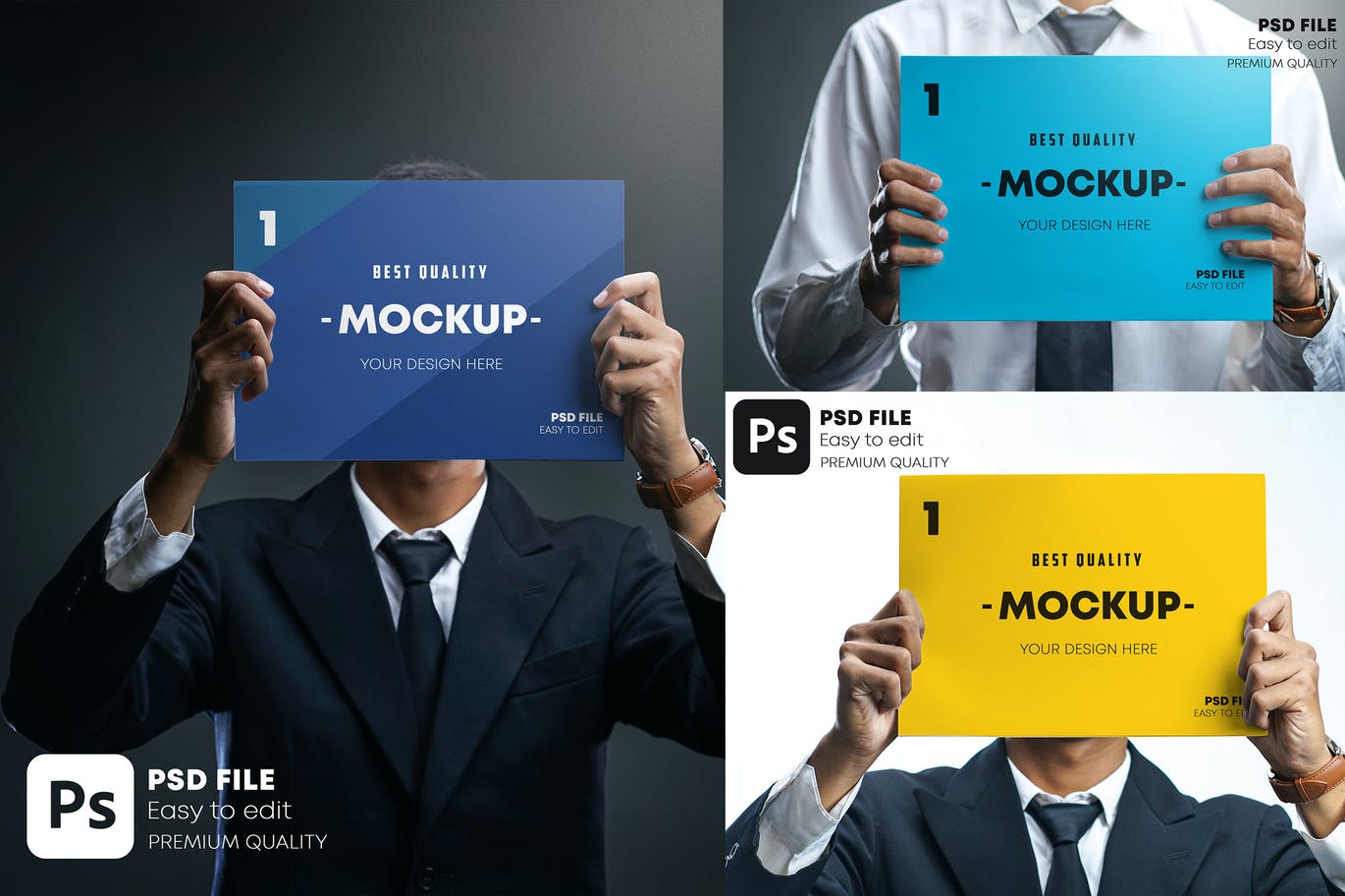 商人手持海报展示样机集 Businessman Holding Poster Mockup Set