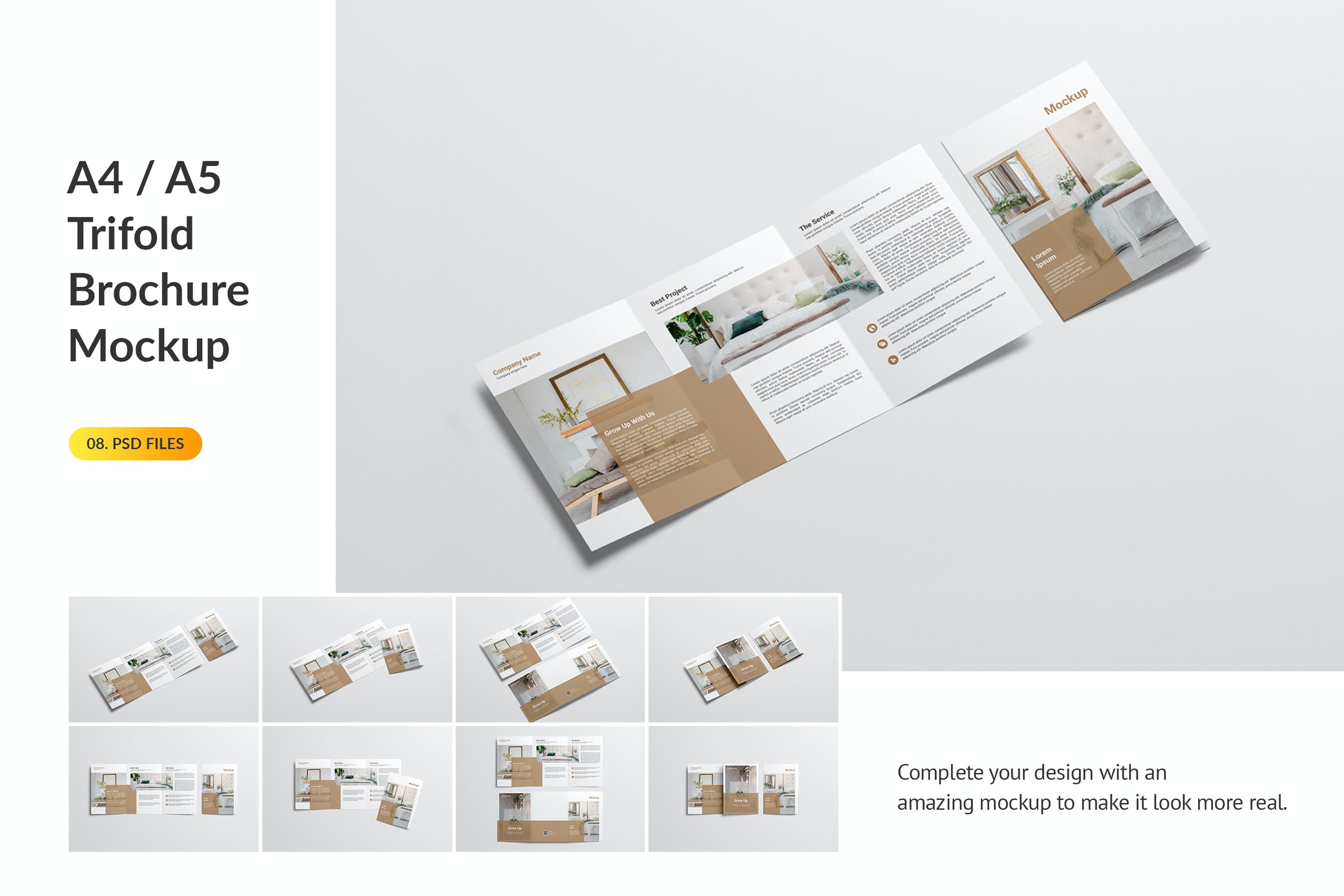 A4 / A5三折页广告小册子设计样机模板 A4 /A5 Trifold Brochure Mockup