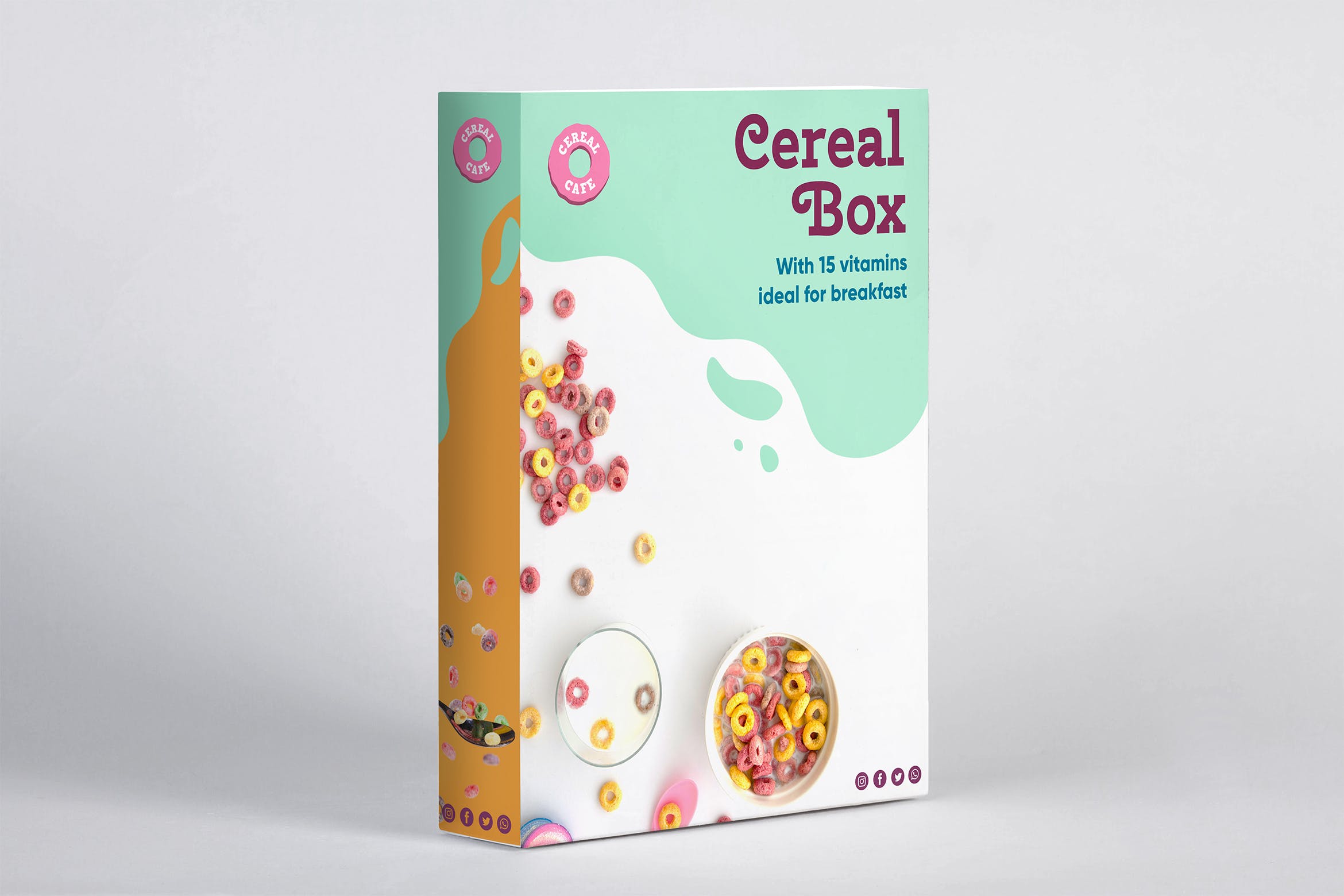 谷物麦片盒包装设计样机模板 Cereal Box Mockup