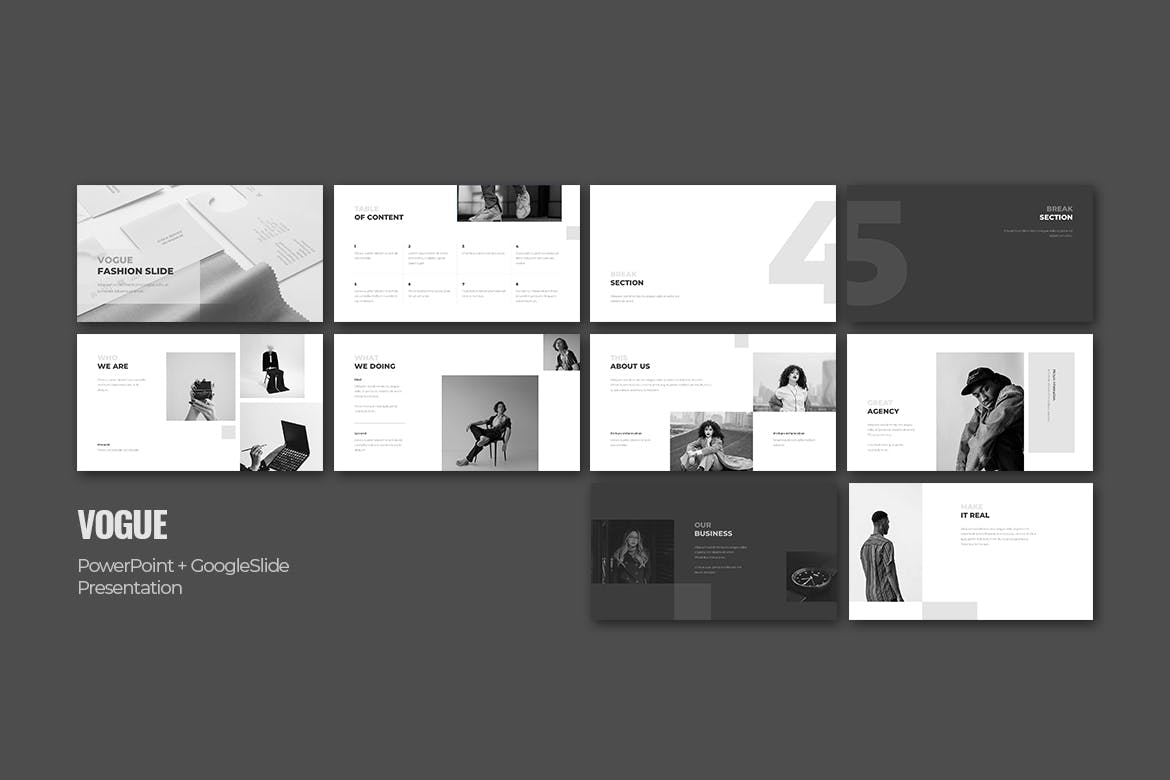 VOGUE – 时尚黑白内容PPT模板