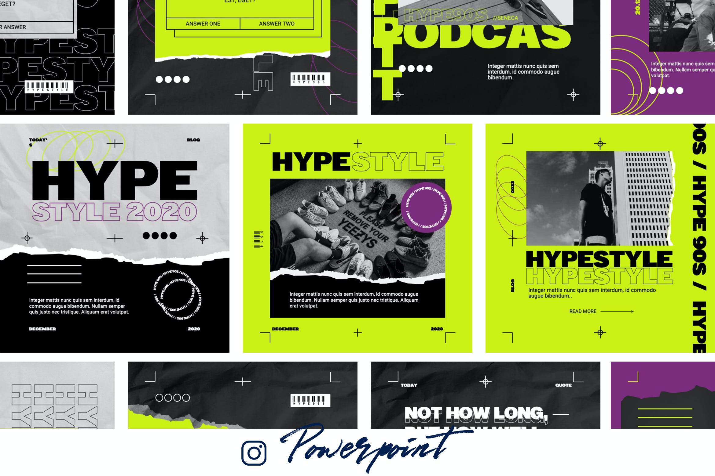 酷炫90风时尚方形&竖版PPT模板