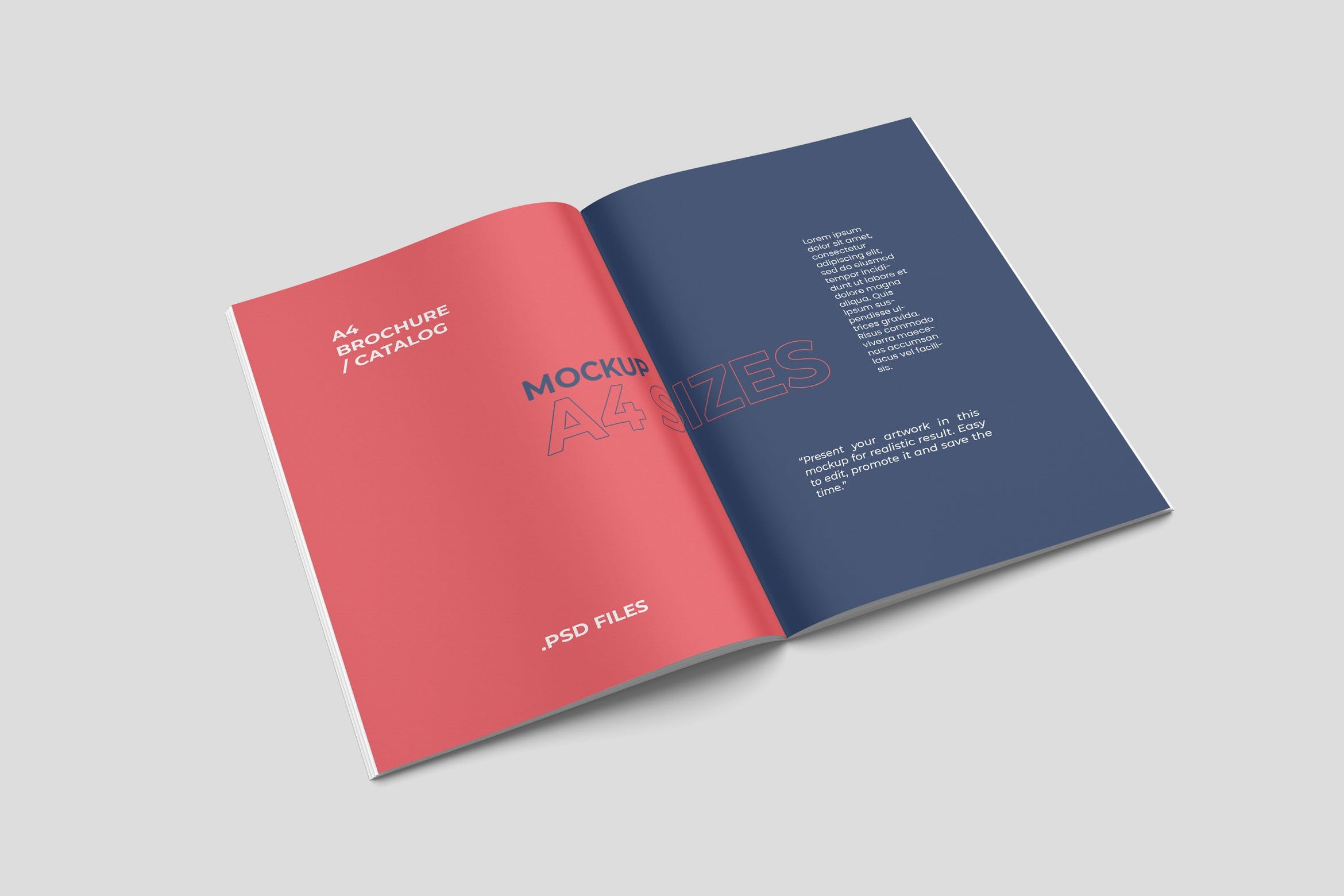 打开状A4小册子/杂志排版设计样机模板 Open A4 Brochure Mockup