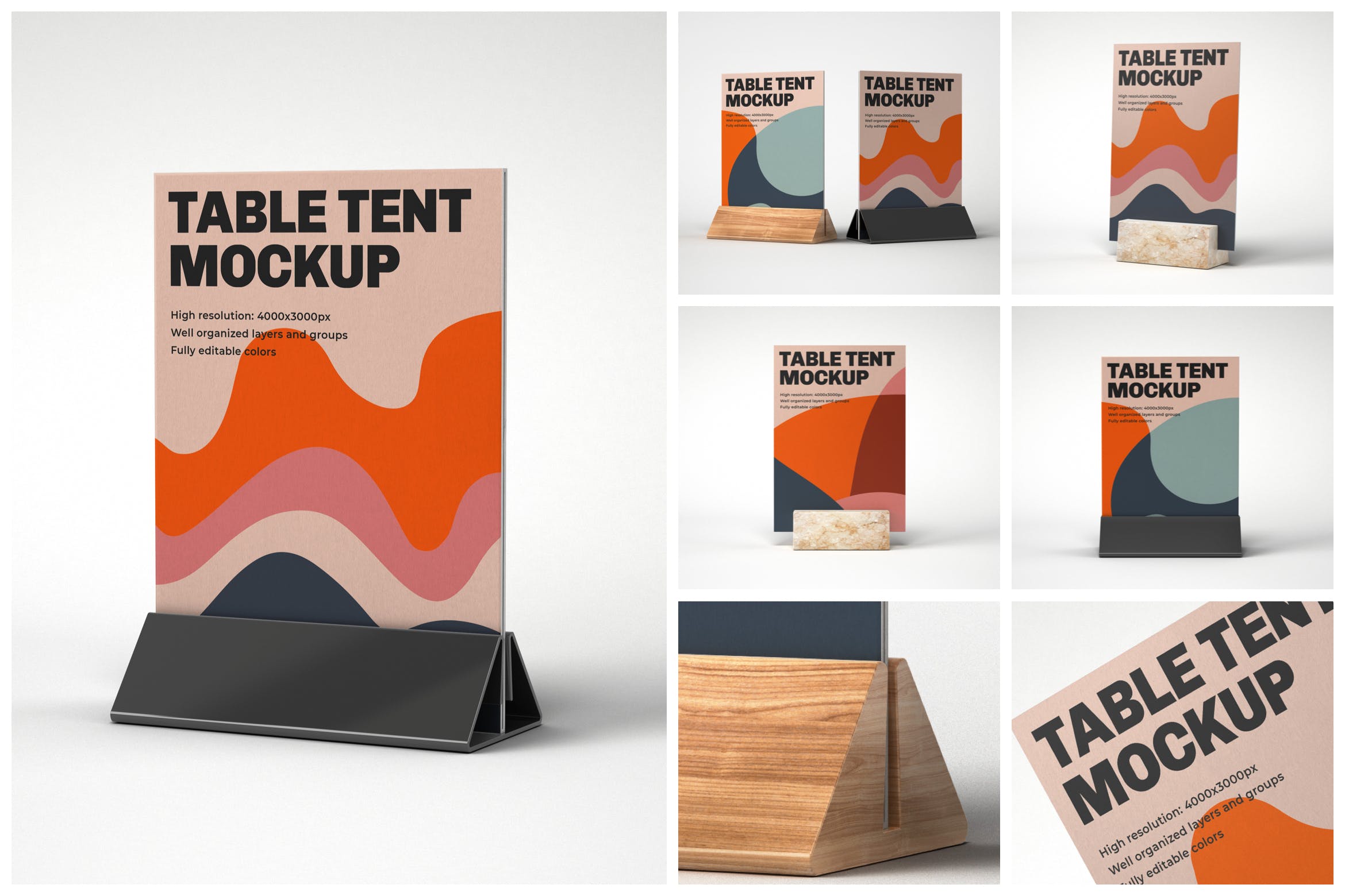 餐桌牌&桌号牌效果图展示样机模板 Table Tent Mockup Set