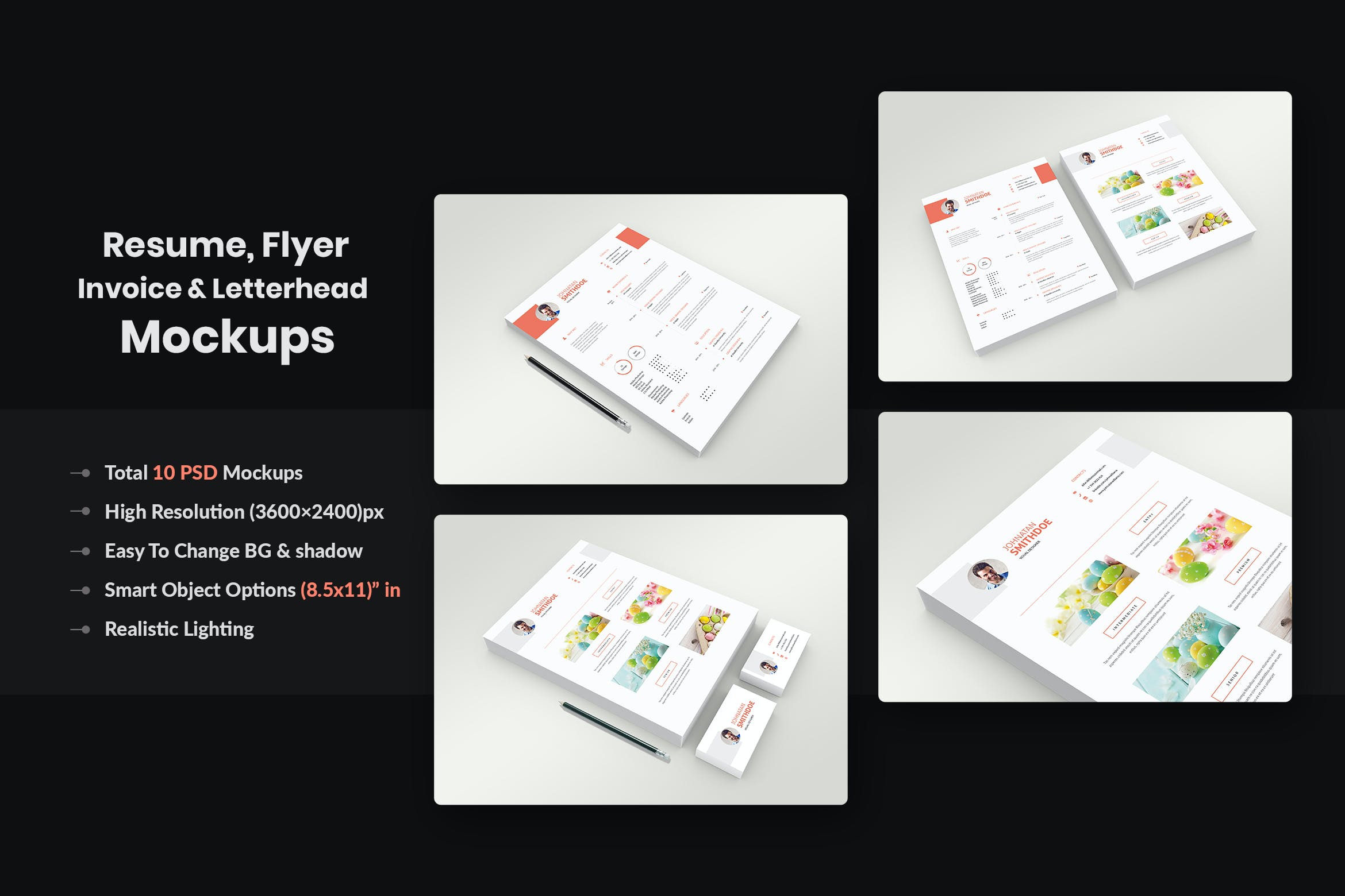 简历/传单/发票/信头样机模板合集 Resume – Flyer – Invoice And Letterhead Mockups